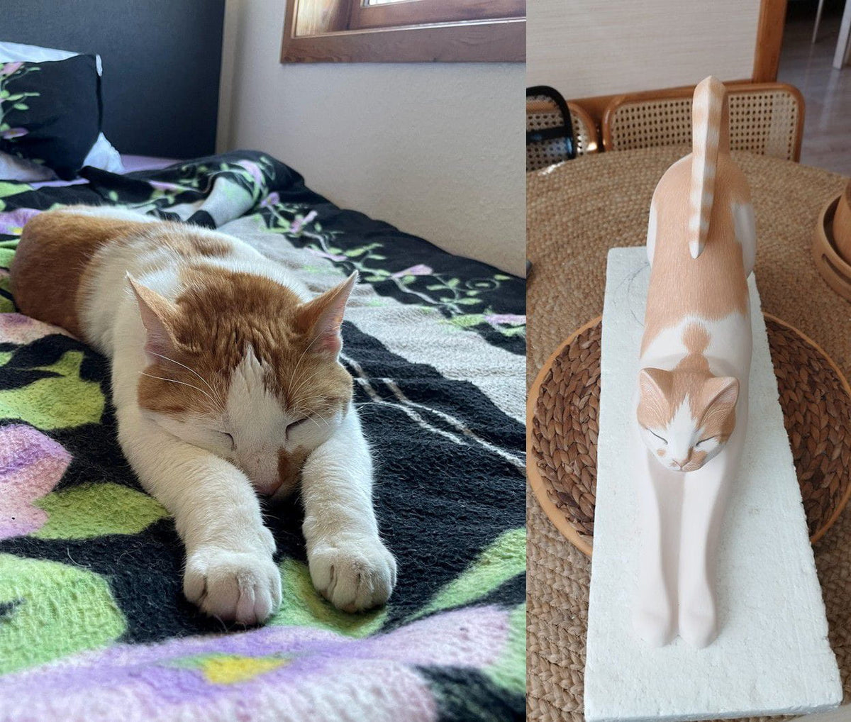 Pulvis Art Urns Custom Pet Urn Custom Decorated Pet Urn - Handmade | Grace - Stretching Cat | Ceramic Pet Urn
