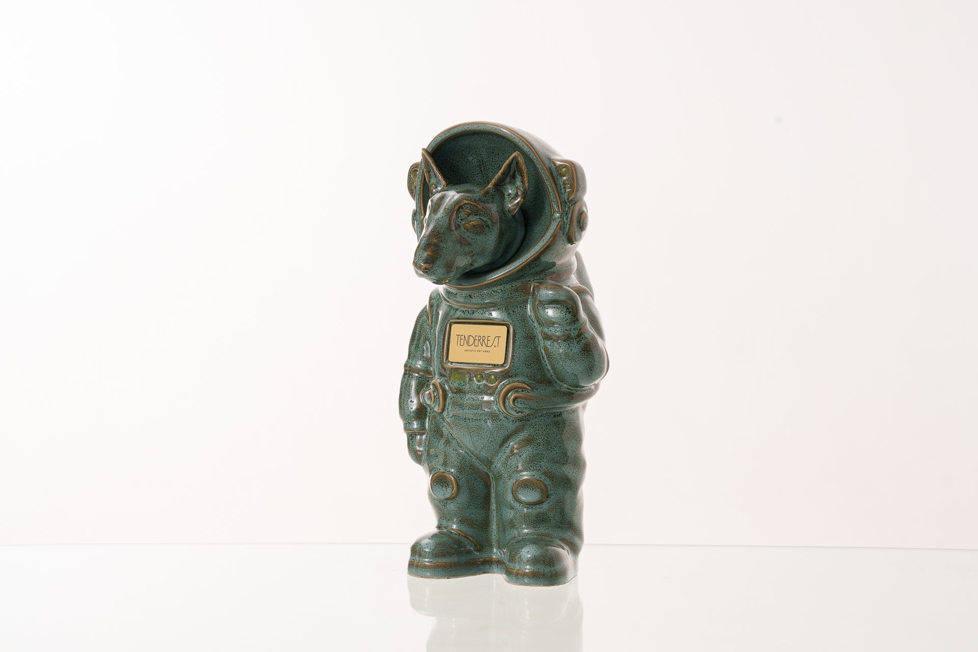 Urn for Ashes Astronaut Dog Bull Terrier. Handmade Customisable Dog Cremation Urn. Handmade Astronaut Art Urn. Keepsake for Ashes by TenderRest. Oily Green Melange