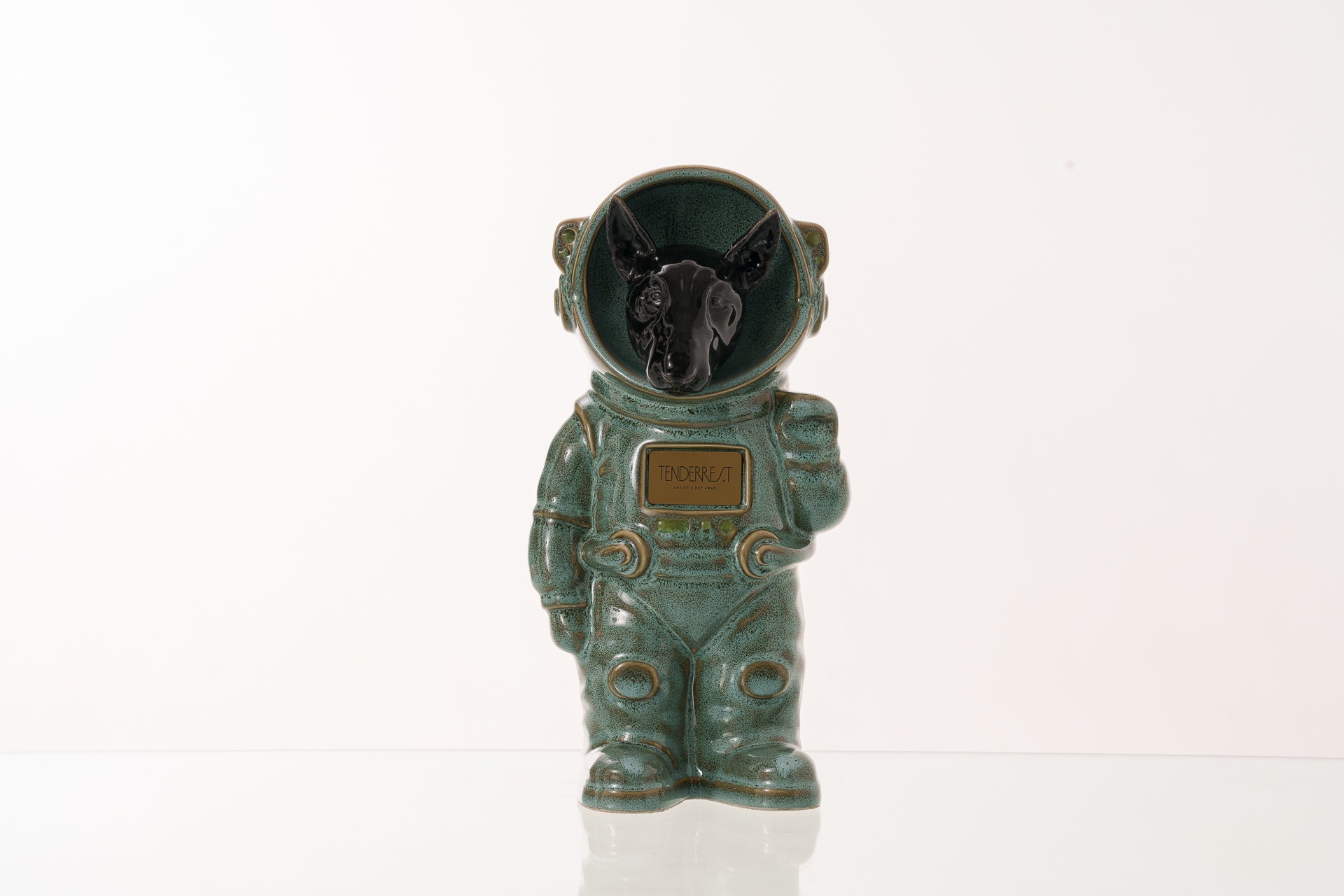 Urn for Ashes Astronaut Dog Bull Terrier. Handmade Customisable Dog Cremation Urn. Handmade Astronaut Art Urn. Keepsake for Ashes by TenderRest. Oily Green Melange