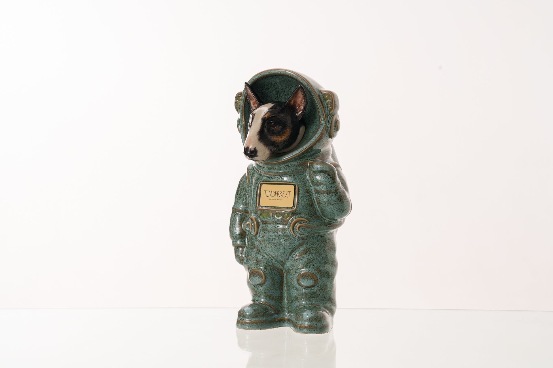 Urn for Ashes Astronaut Dog Bull Terrier. Handmade Customisable Dog Cremation Urn. Handmade Astronaut Art Urn. Keepsake for Ashes by TenderRest. Oily Green Melange
