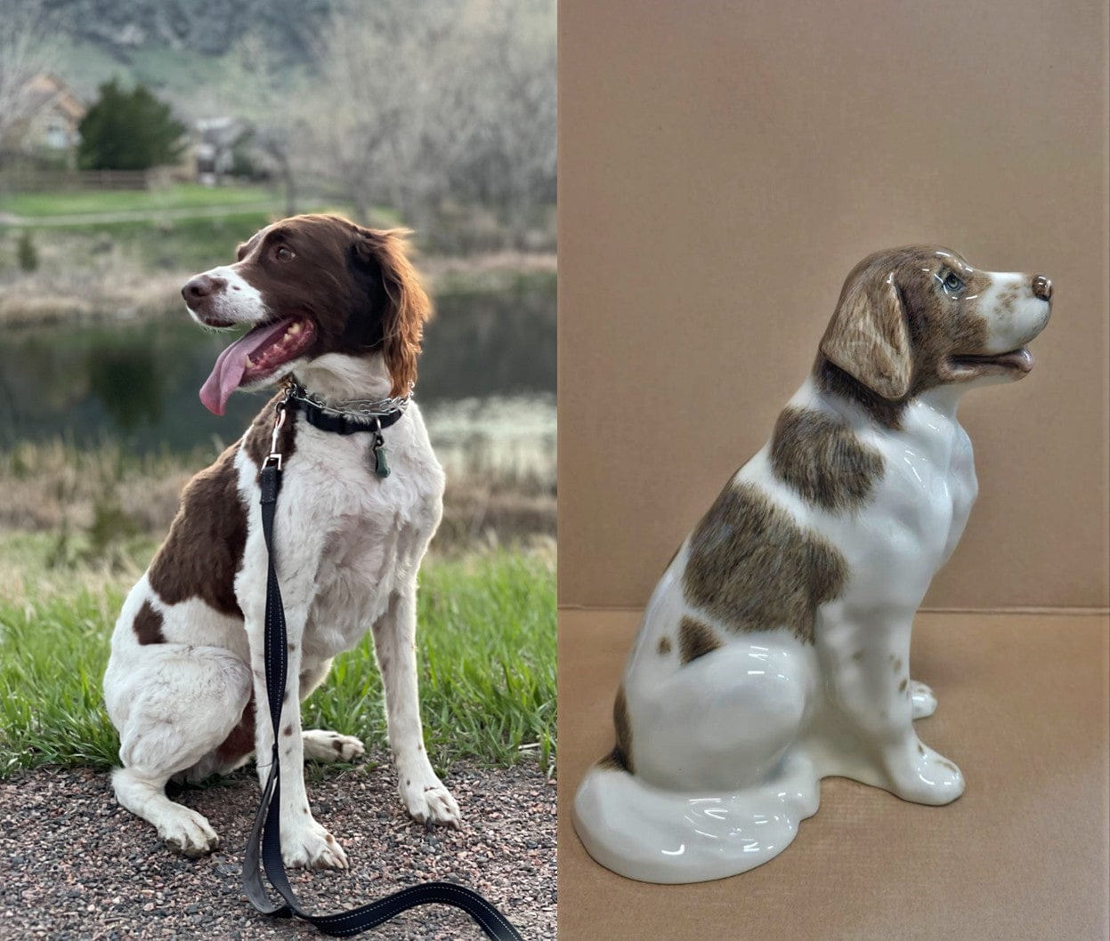 Comparison of a real cat and its ceramic urn replica by Pulvis Art Urns . Custom Decorated pet Urns