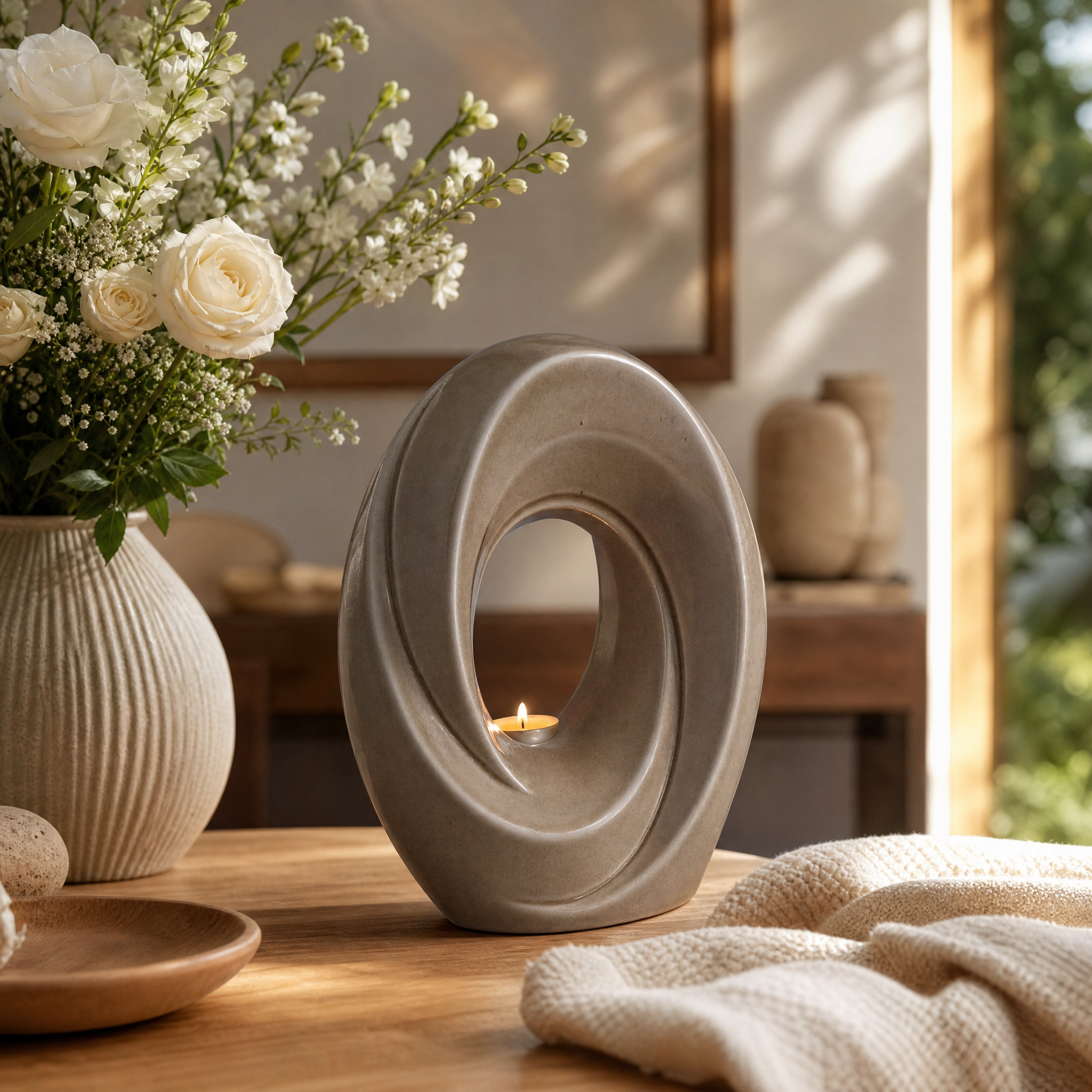 Handmade Cremation Urn for Ashes "The Passage" - Large Urn | Beige Grey | Ceramic - Pulvis Art Urns