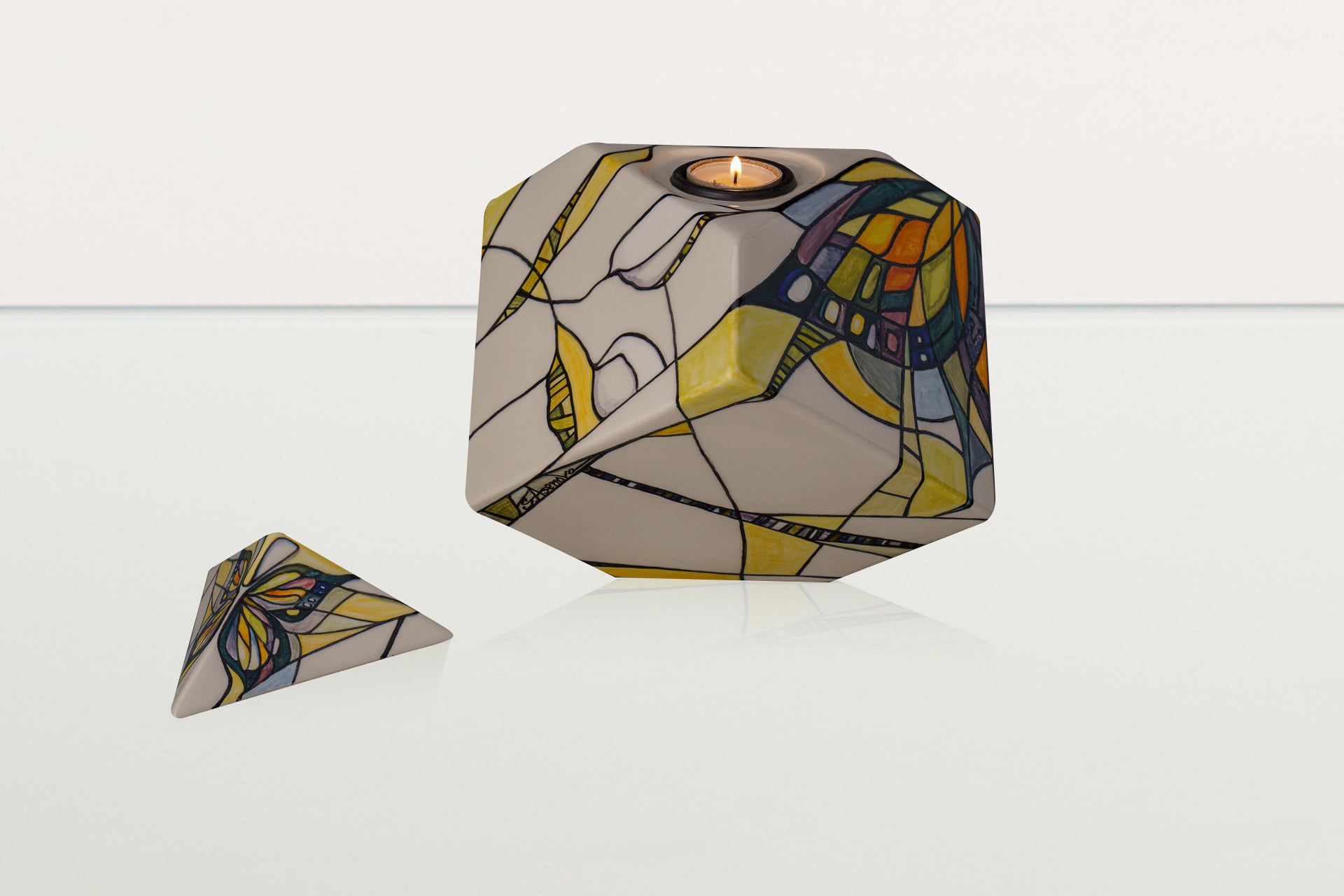 Abstract Hand Decorated Urn "Butterfly" - Large | Ceramic Urn - Pulvis Art Urns