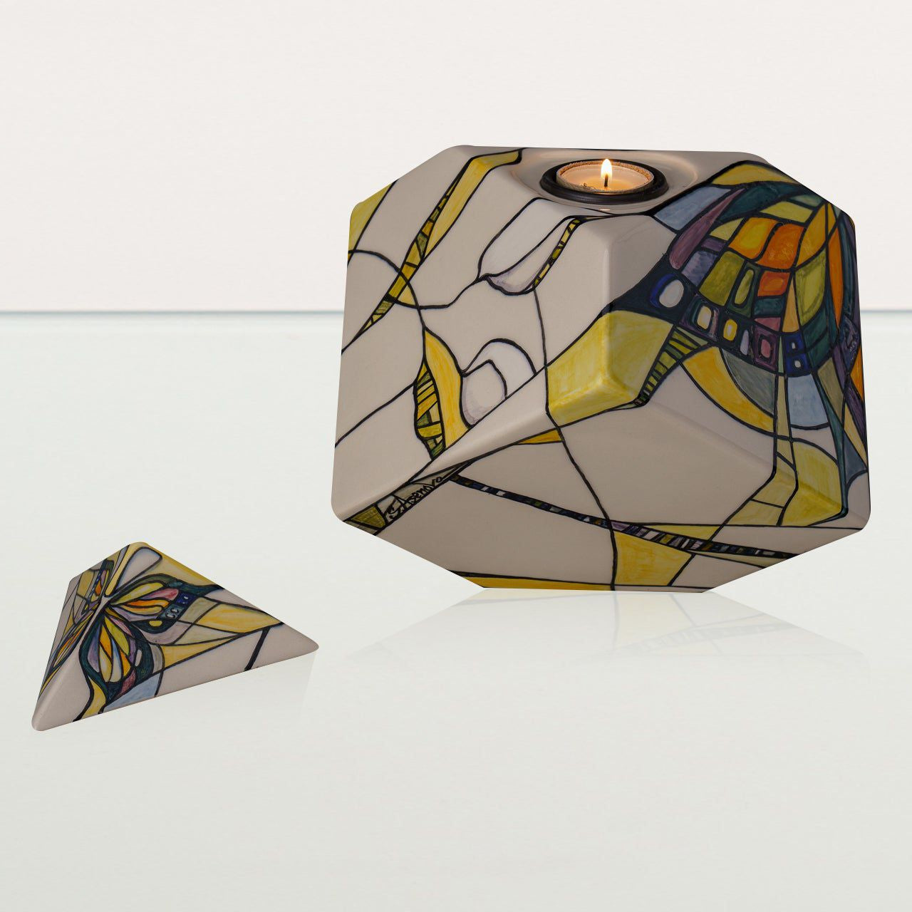 Abstract Hand Decorated Urn "Butterfly" - Large | Ceramic Urn - Pulvis Art Urns