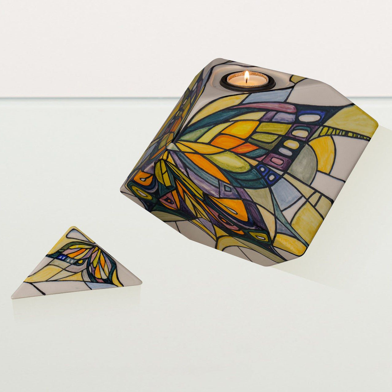 Abstract Hand Decorated Urn "Butterfly" - Large | Ceramic Urn - Pulvis Art Urns