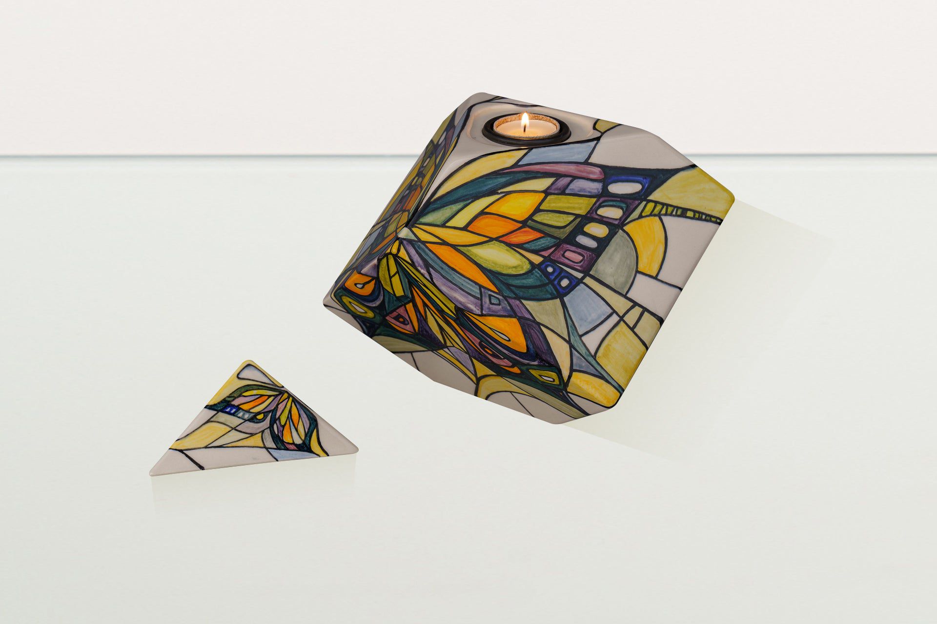 Abstract Hand Decorated Urn "Butterfly" - Large | Ceramic Urn - Pulvis Art Urns