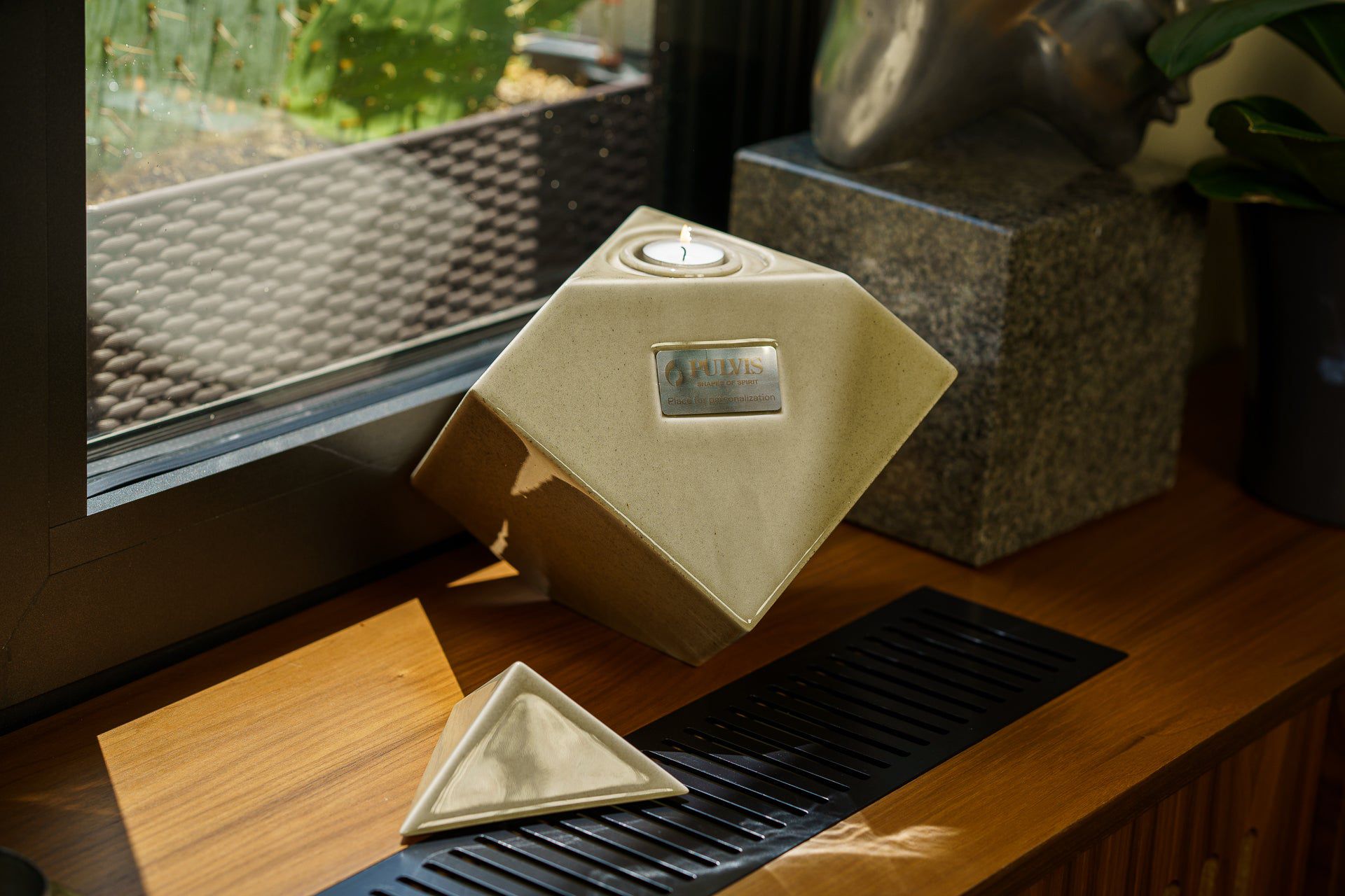 Abstract Cube Cremation Urn for Ashes - Large | Lamp Black | Ceramic Urn - Pulvis Art Urns