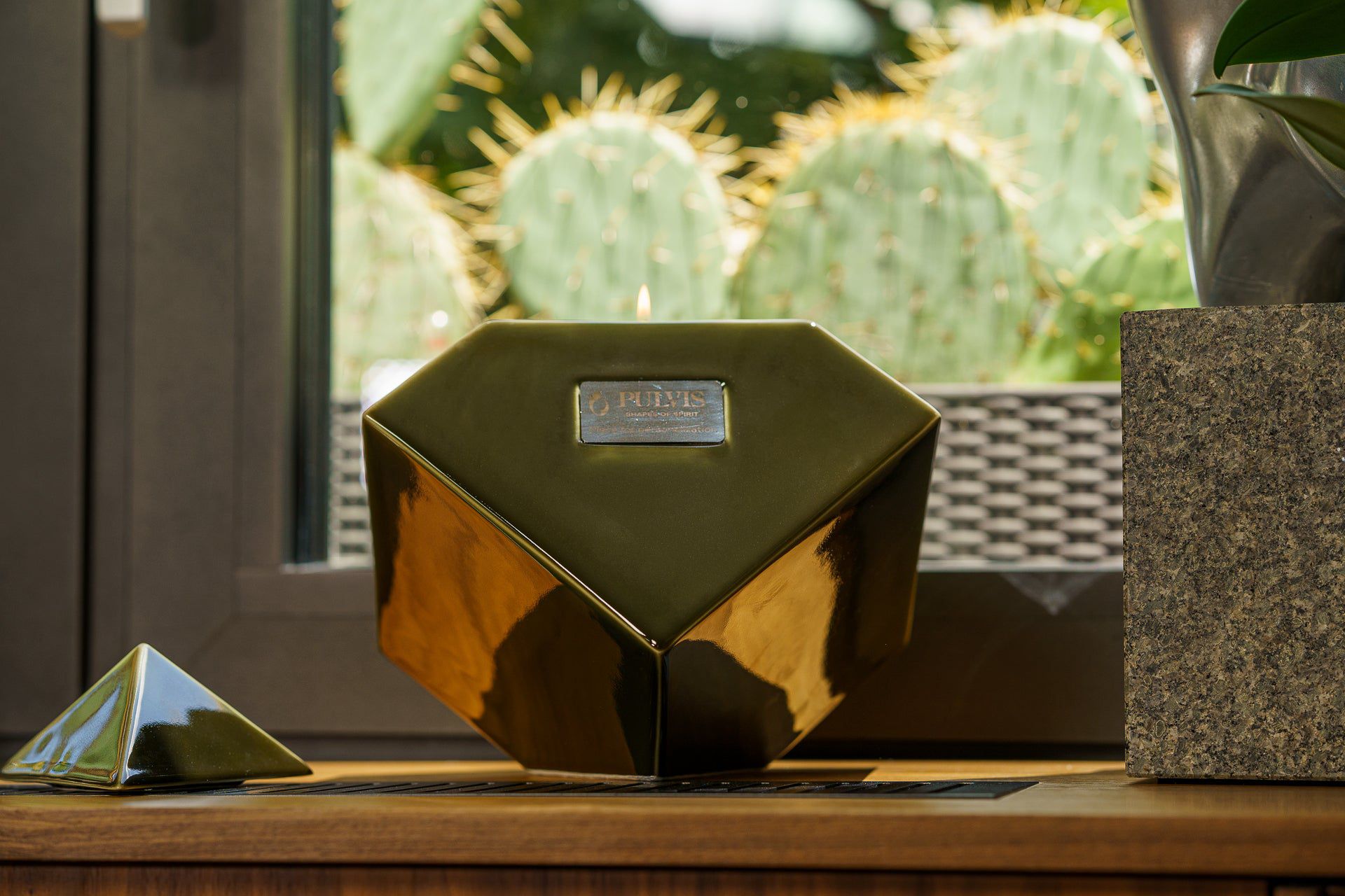 Abstract Handmade Cremation Urn for Ashes - Large | Oily Green | Ceramic Urn - Pulvis Art Urns