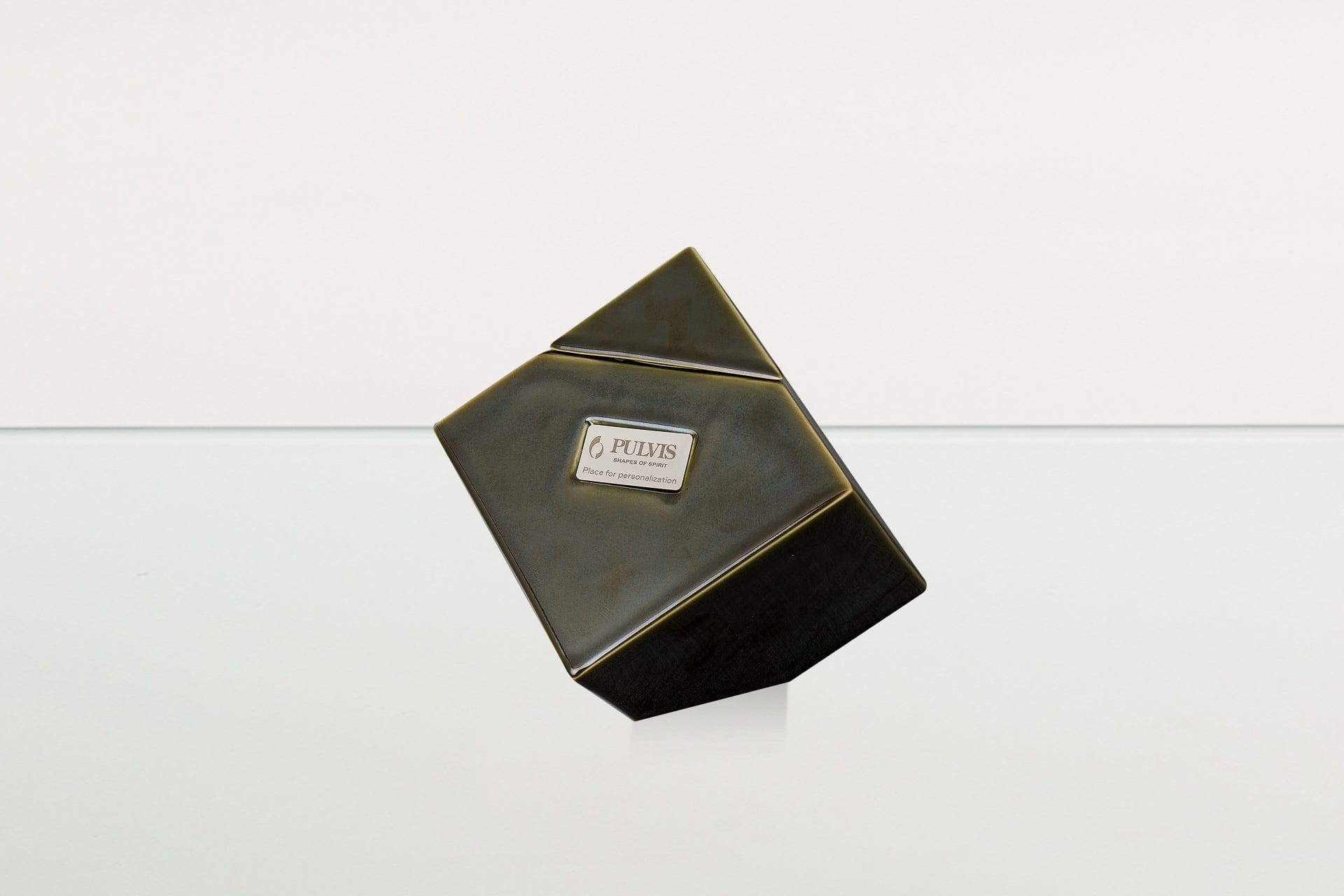 Abstract Handmade Cremation Urn for Ashes - Large | Oily Green | Ceramic Urn - Pulvis Art Urns