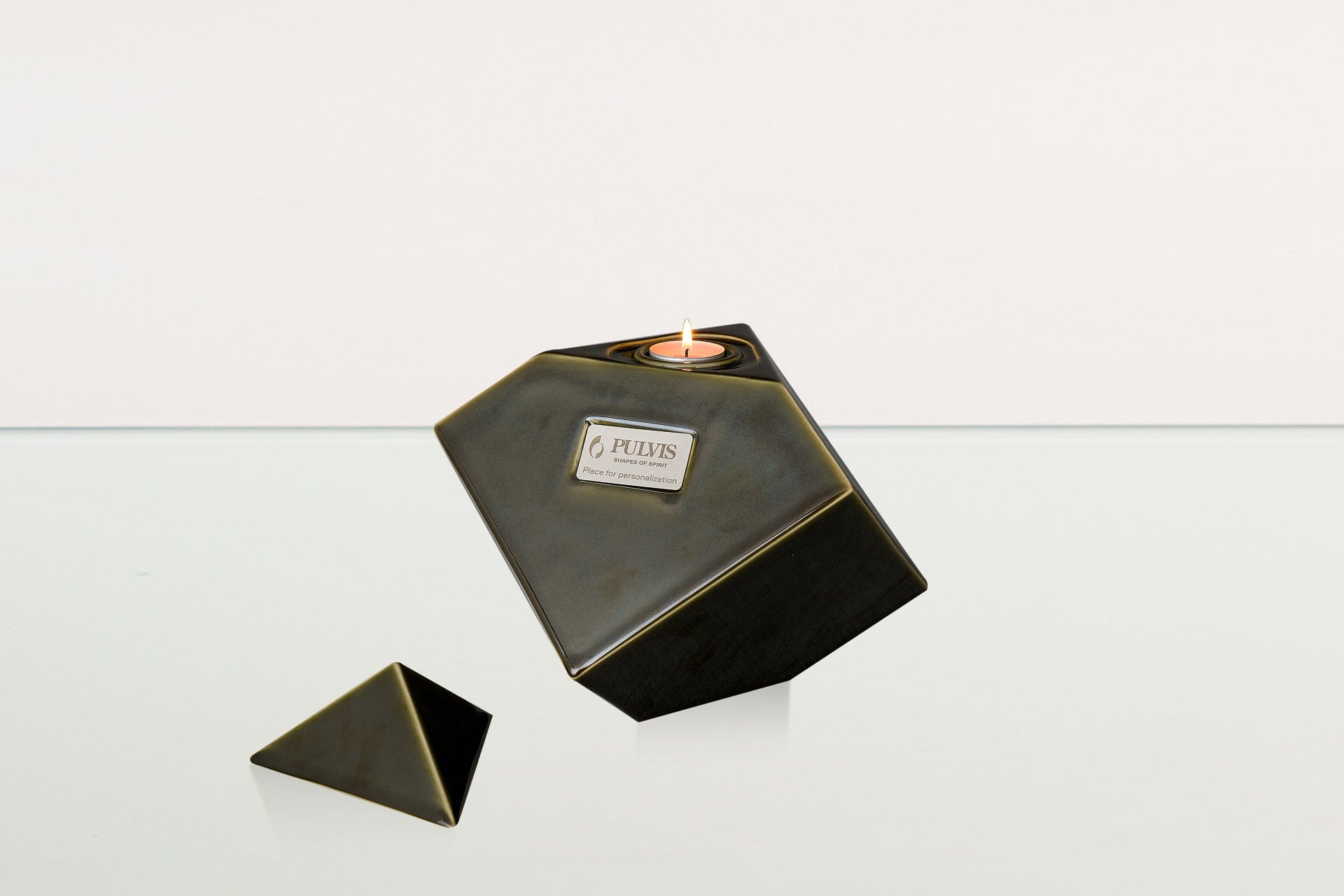 Abstract Handmade Cremation Urn for Ashes - Large | Oily Green | Ceramic Urn - Pulvis Art Urns