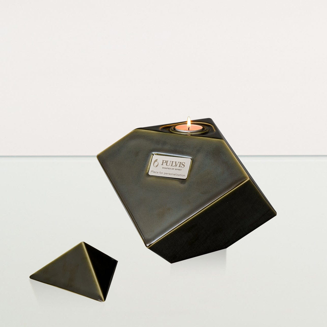 Abstract Handmade Cremation Urn for Ashes - Large | Oily Green | Ceramic Urn - Pulvis Art Urns