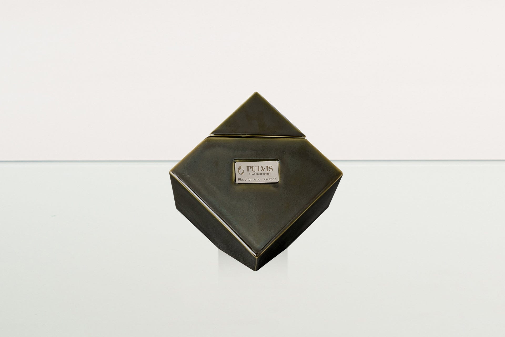 Abstract Handmade Cremation Urn for Ashes - Large | Oily Green | Ceramic Urn - Pulvis Art Urns