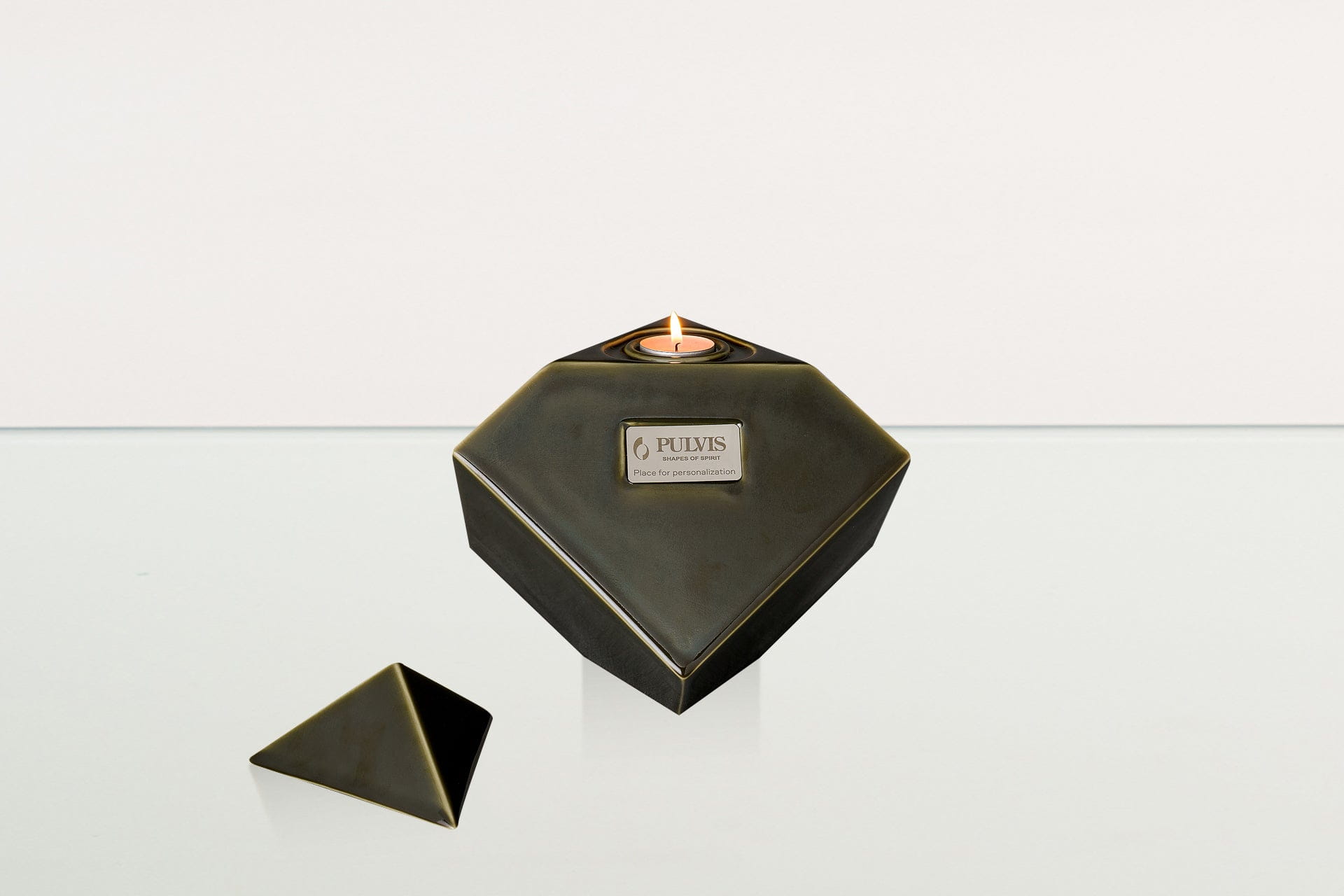 Abstract Handmade Cremation Urn for Ashes - Large | Oily Green | Ceramic Urn - Pulvis Art Urns