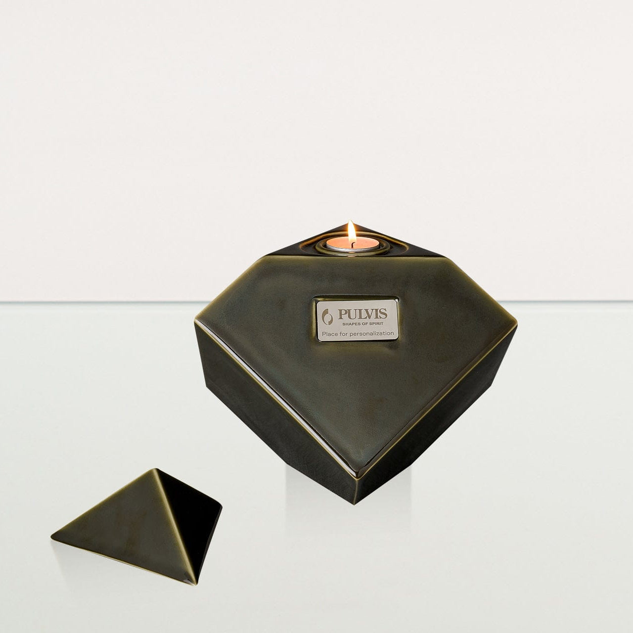 Abstract Handmade Cremation Urn for Ashes - Large | Oily Green | Ceramic Urn - Pulvis Art Urns