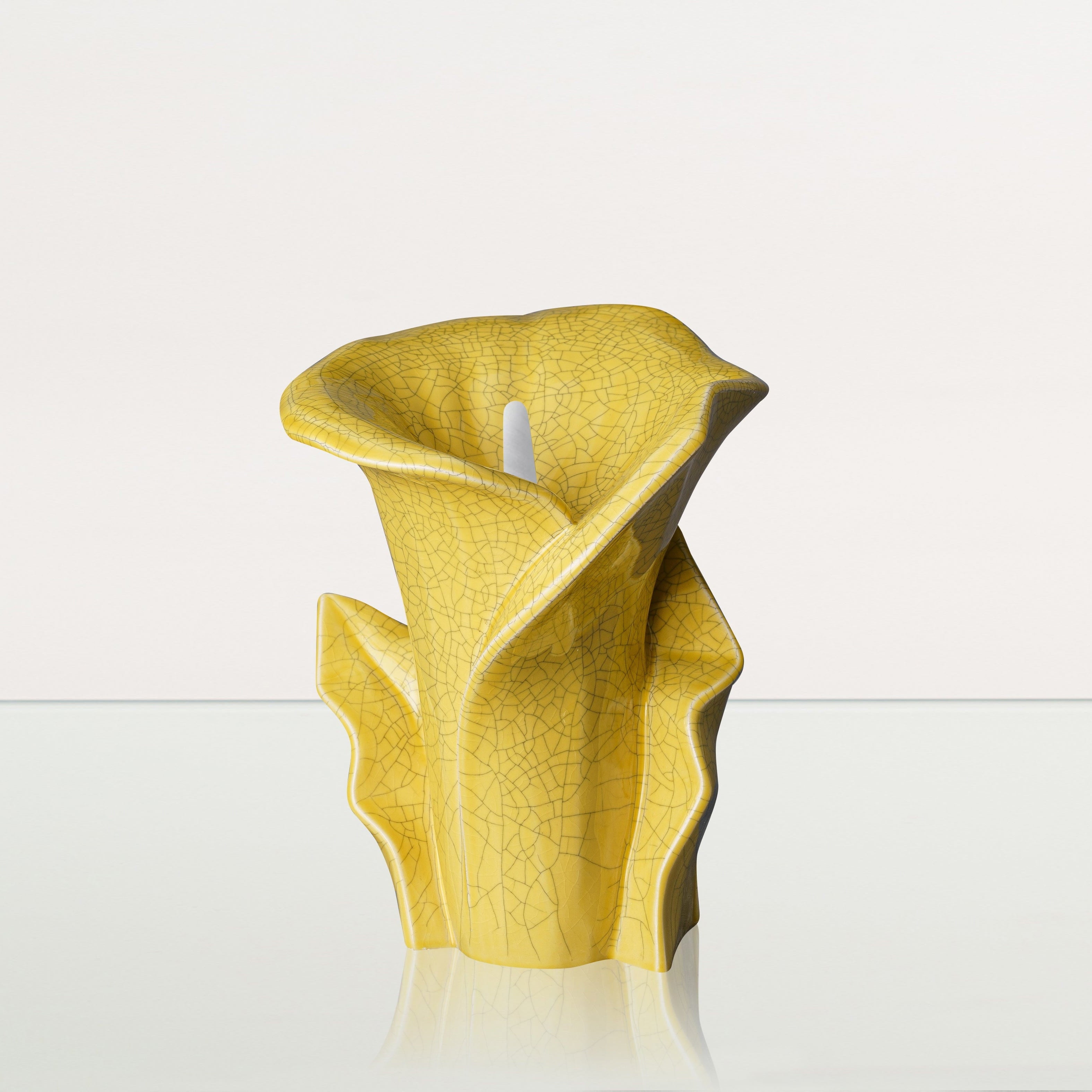 Calla Flower Memorial Urn for Ashes - Medium Urn | Yellow Craquelure - Pulvis Art Urns