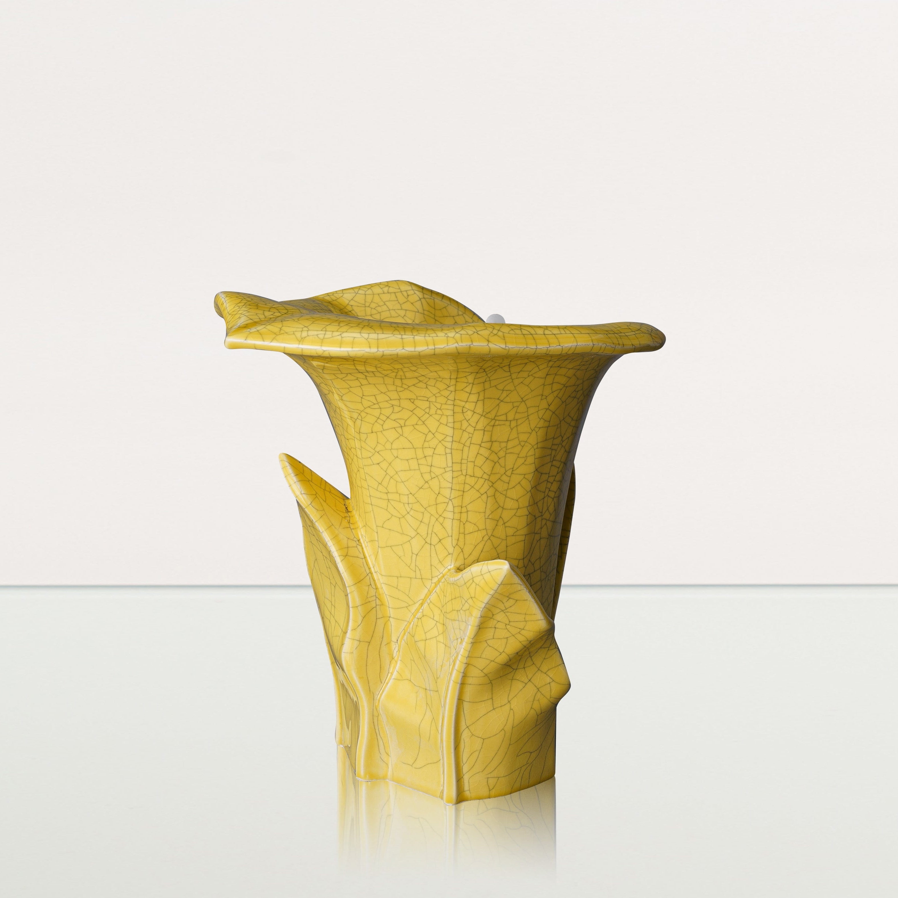 Calla Flower Memorial Urn for Ashes - Medium Urn | Yellow Craquelure - Pulvis Art Urns