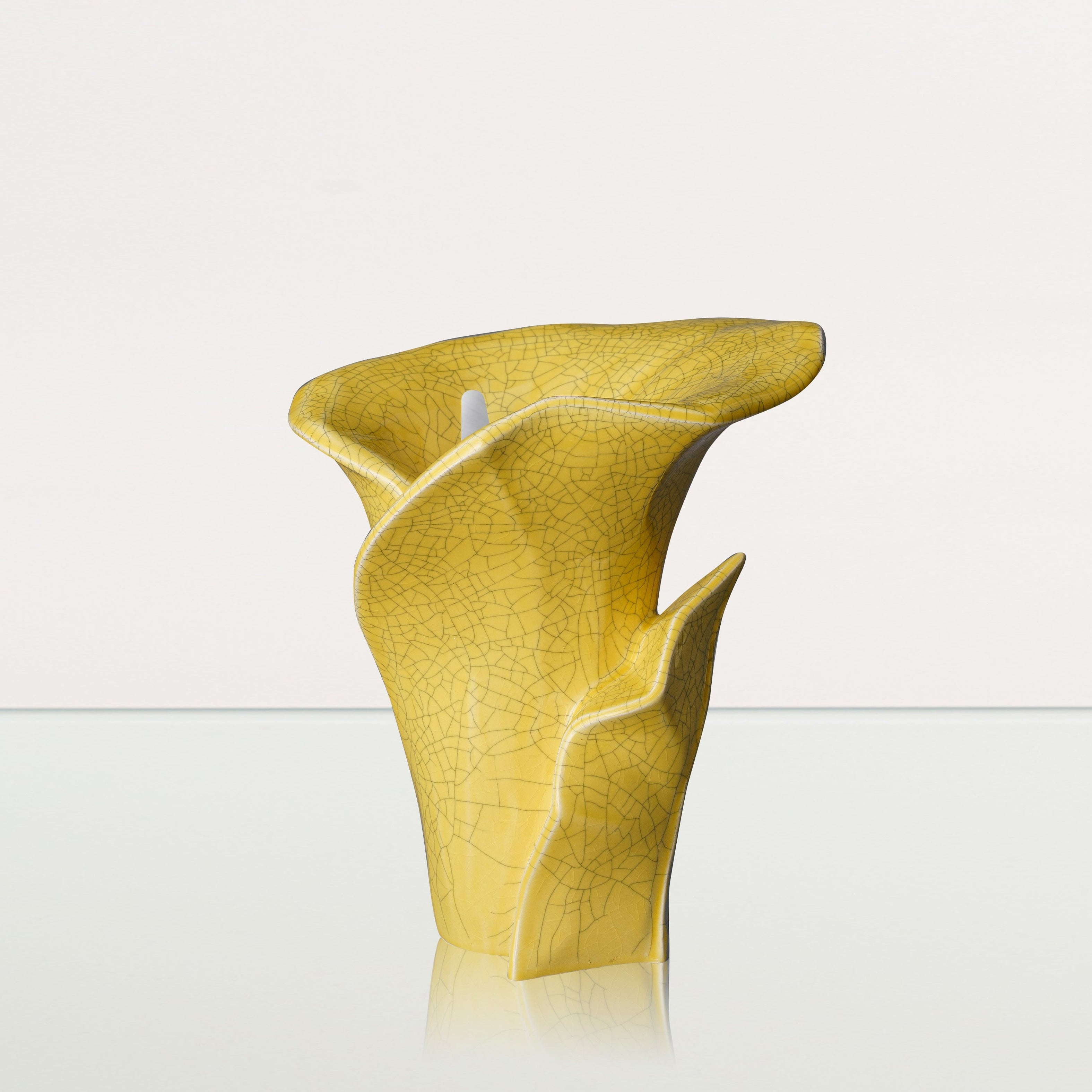 Calla Flower Memorial Urn for Ashes - Medium Urn | Yellow Craquelure - Pulvis Art Urns