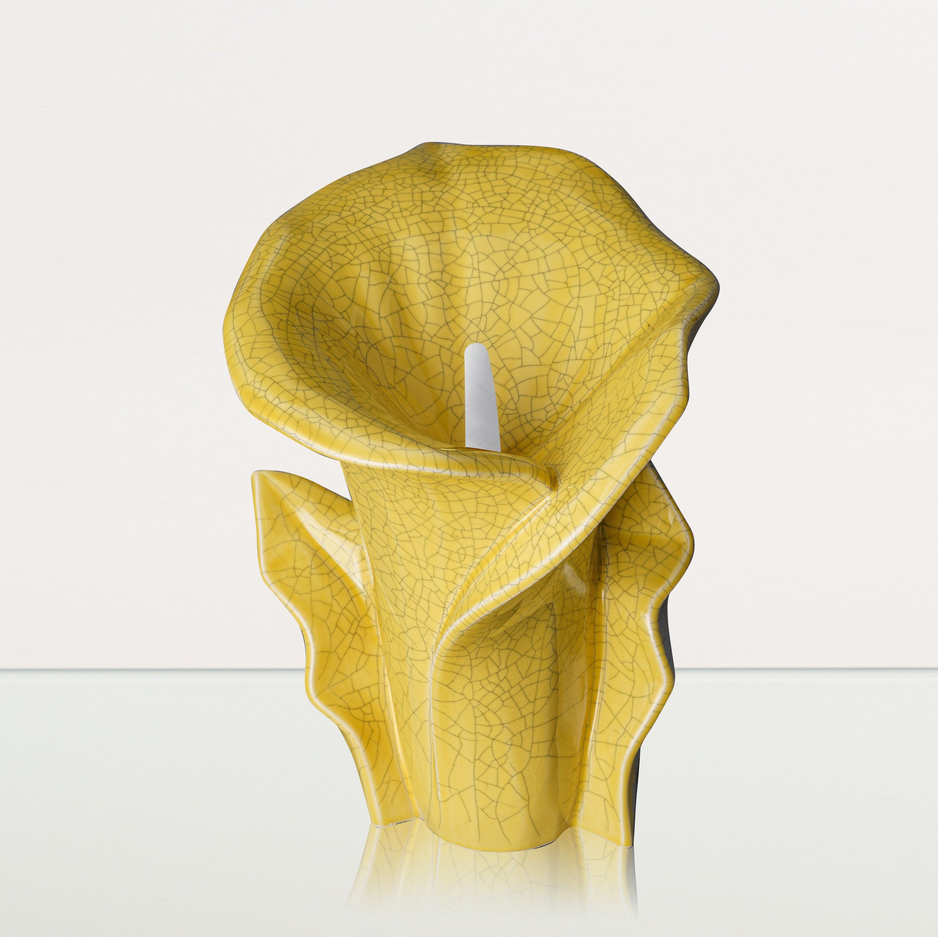 Calla Flower Memorial Urn for Ashes - Medium Urn | Yellow Craquelure - Pulvis Art Urns
