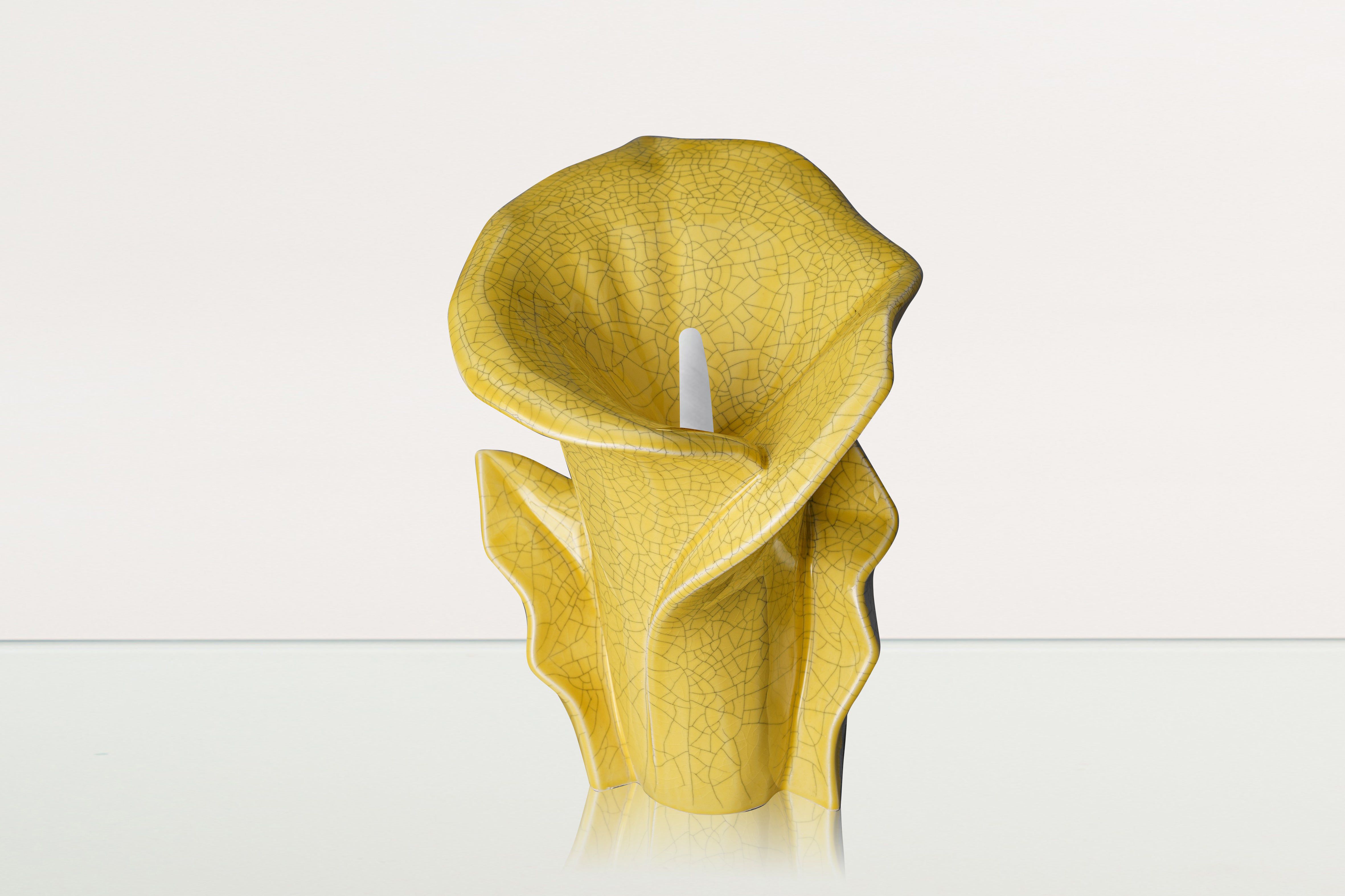 Calla Flower Memorial Urn for Ashes - Medium Urn | Yellow Craquelure - Pulvis Art Urns