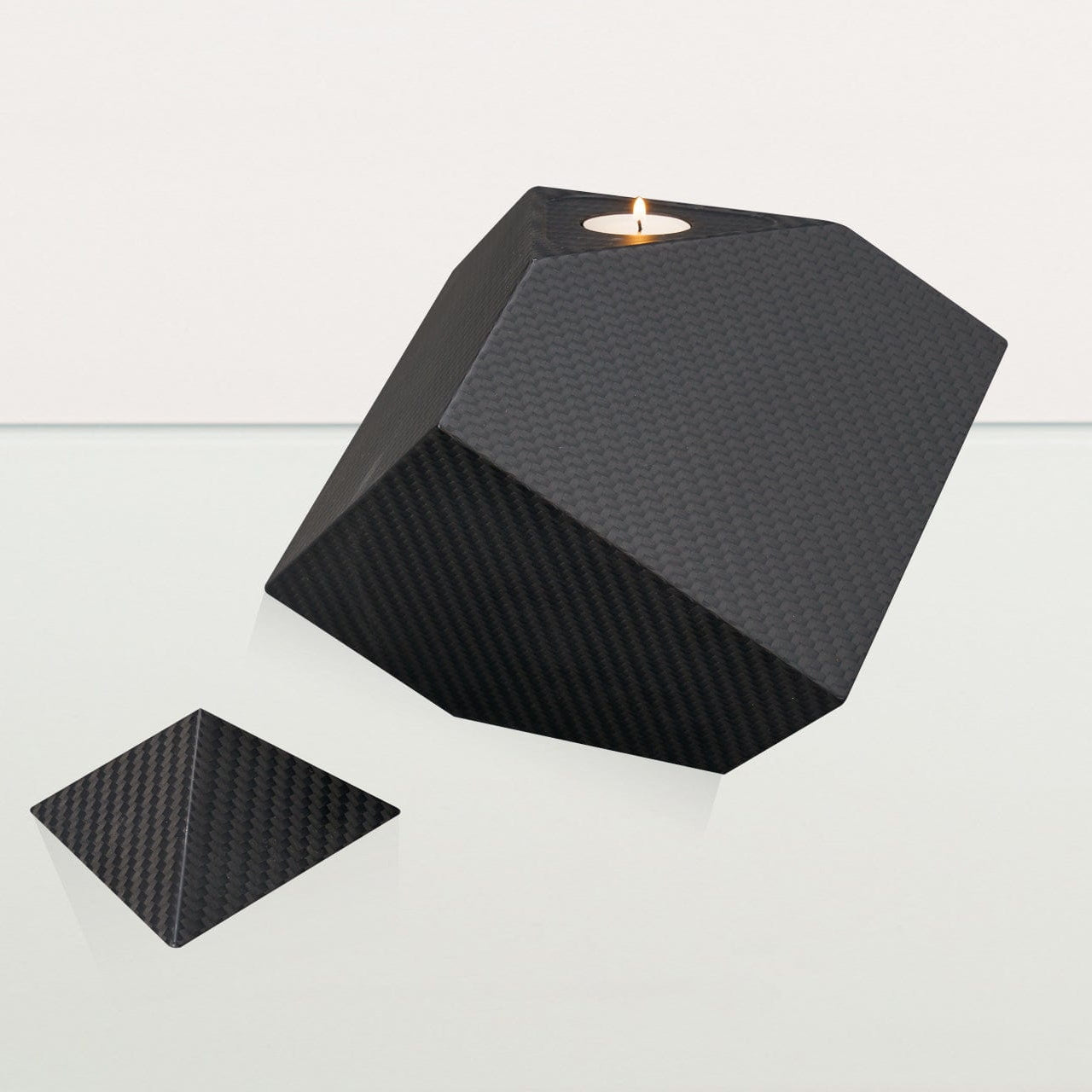 Carbon Fiber Cremation Urn "Abstract" - Twill Weave Carbon | Black Urn - Pulvis Art Urns