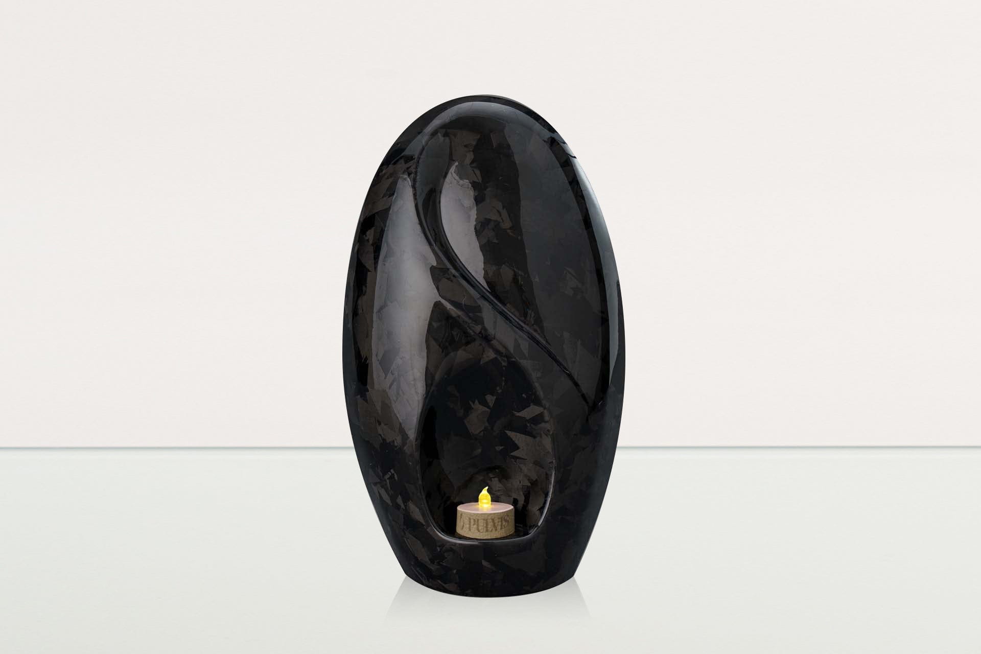 Carbon Fiber Cremation Urn "Eternity" - Forged Carbon | Black | LED Candle - Pulvis Art Urns
