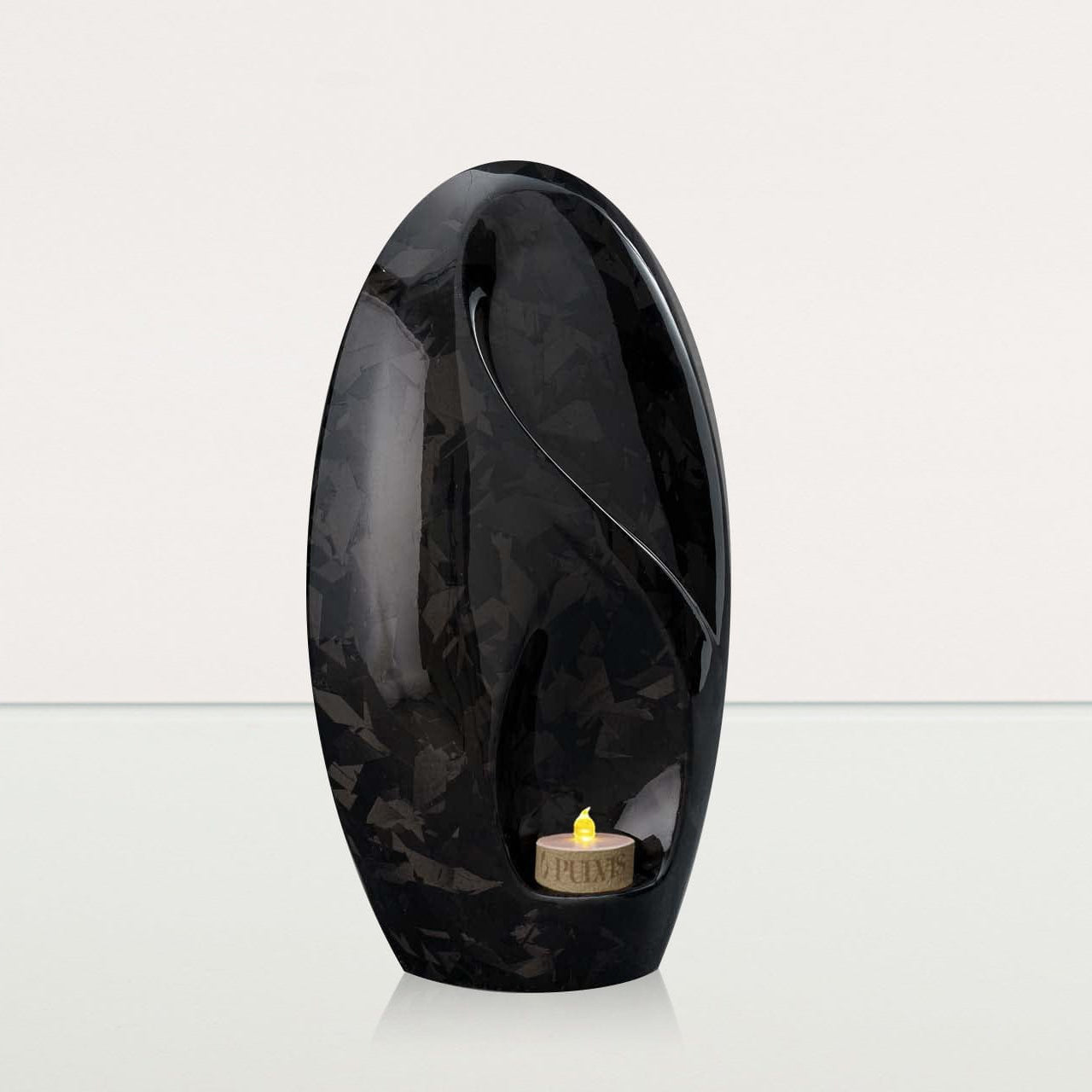 Carbon Fiber Cremation Urn "Eternity" - Forged Carbon | Black | LED Candle - Pulvis Art Urns
