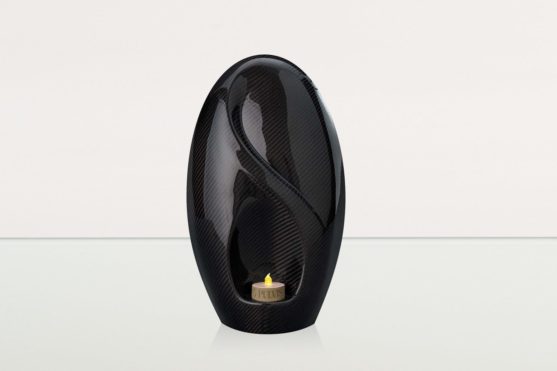 Carbon Fiber Cremation Urn "Eternity" - Twill Weave Carbon | Black | LED Candle - Pulvis Art Urns