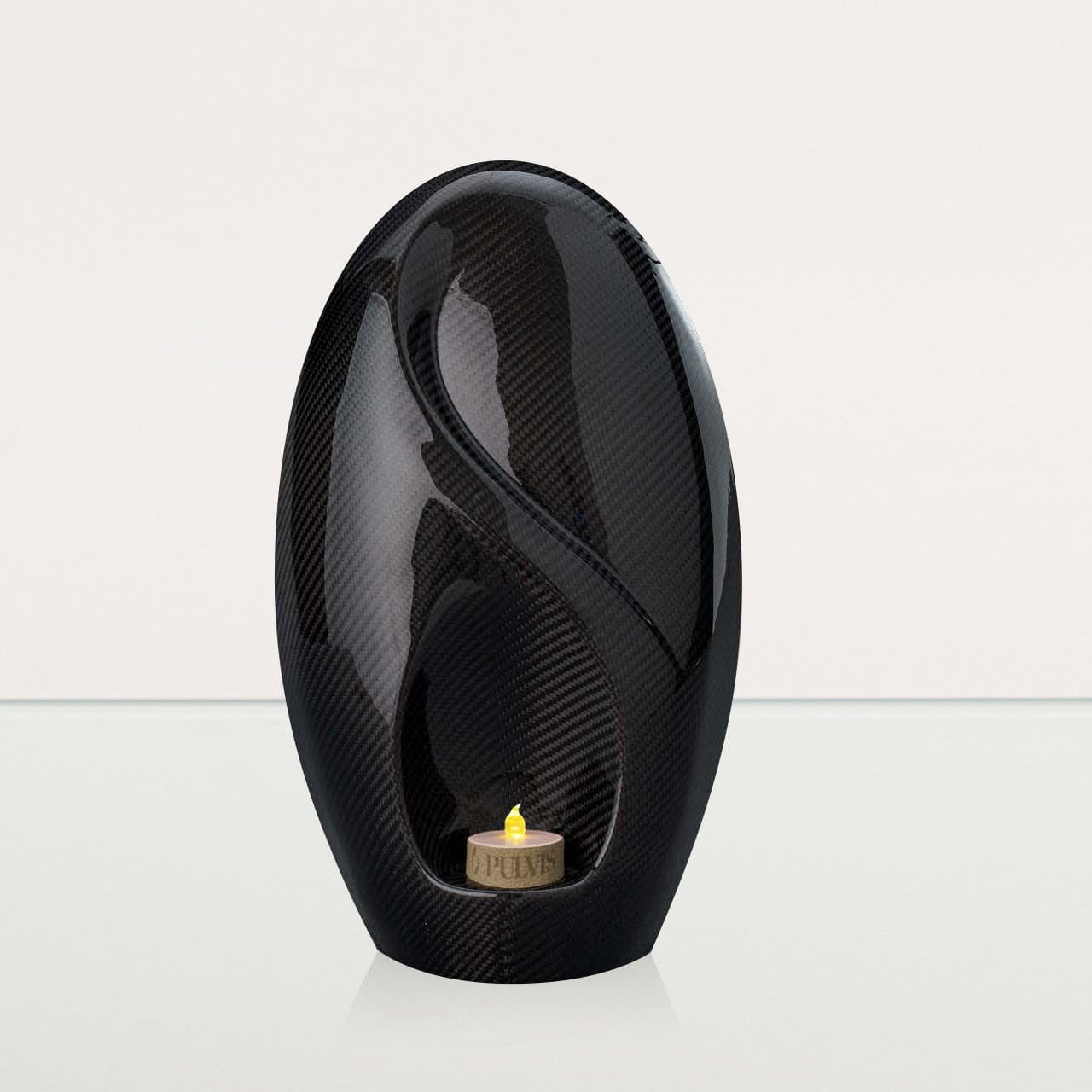 Carbon Fiber Cremation Urn "Eternity" - Twill Weave Carbon | Black | LED Candle - Pulvis Art Urns