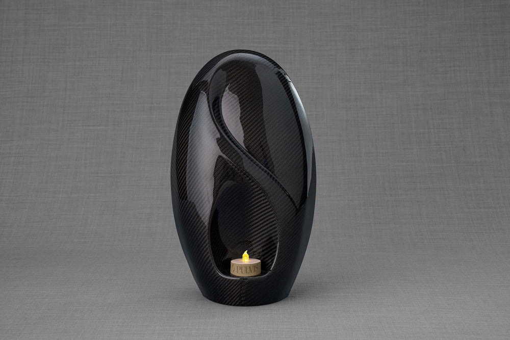 Pulvis Art Urns Adult Size Urn Carbon Fiber Cremation Urn "Eternity" - Twill Weave Carbon | Black | LED Candle