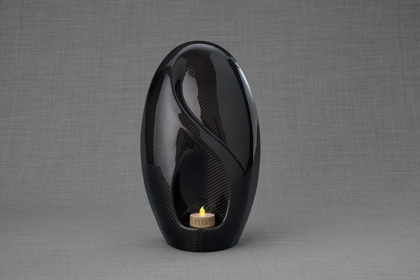 Pulvis Art Urns Adult Size Urn Carbon Fiber Cremation Urn "Eternity" - Twill Weave Carbon | Black | LED Candle