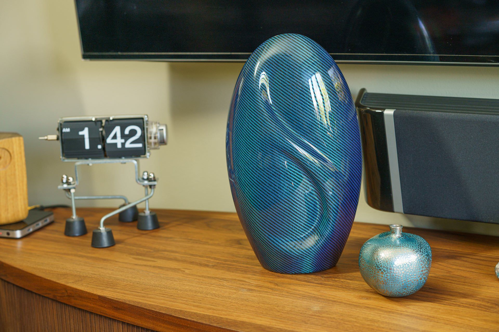 Carbon Fiber Cremation Urn "Eternity" - Twill Weave Carbon | Blue Urn - Pulvis Art Urns