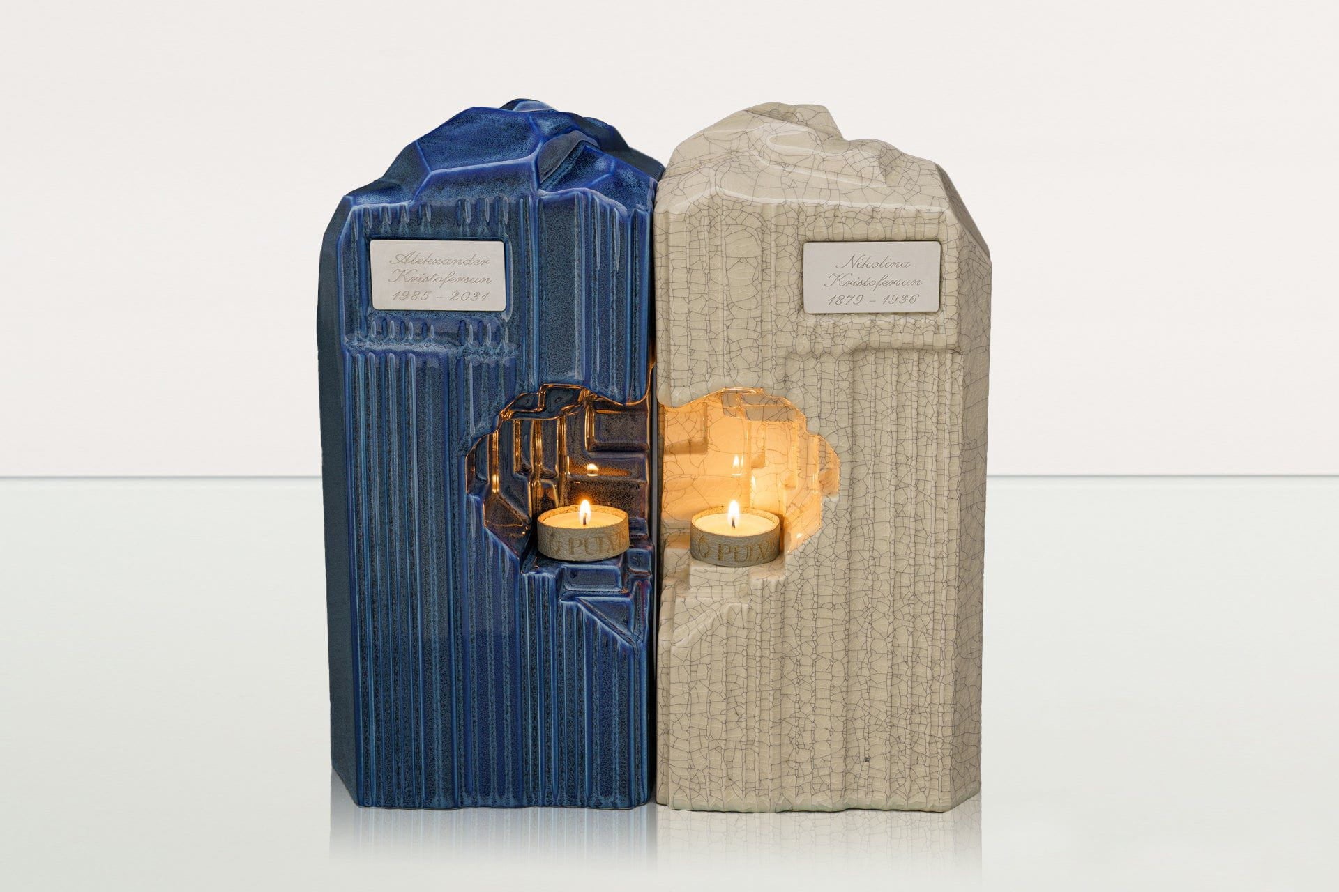 Cremation Candle Urn for Ashes "Heart" - Large | Blue Melange | Ceramic Urn - Pulvis Art Urns