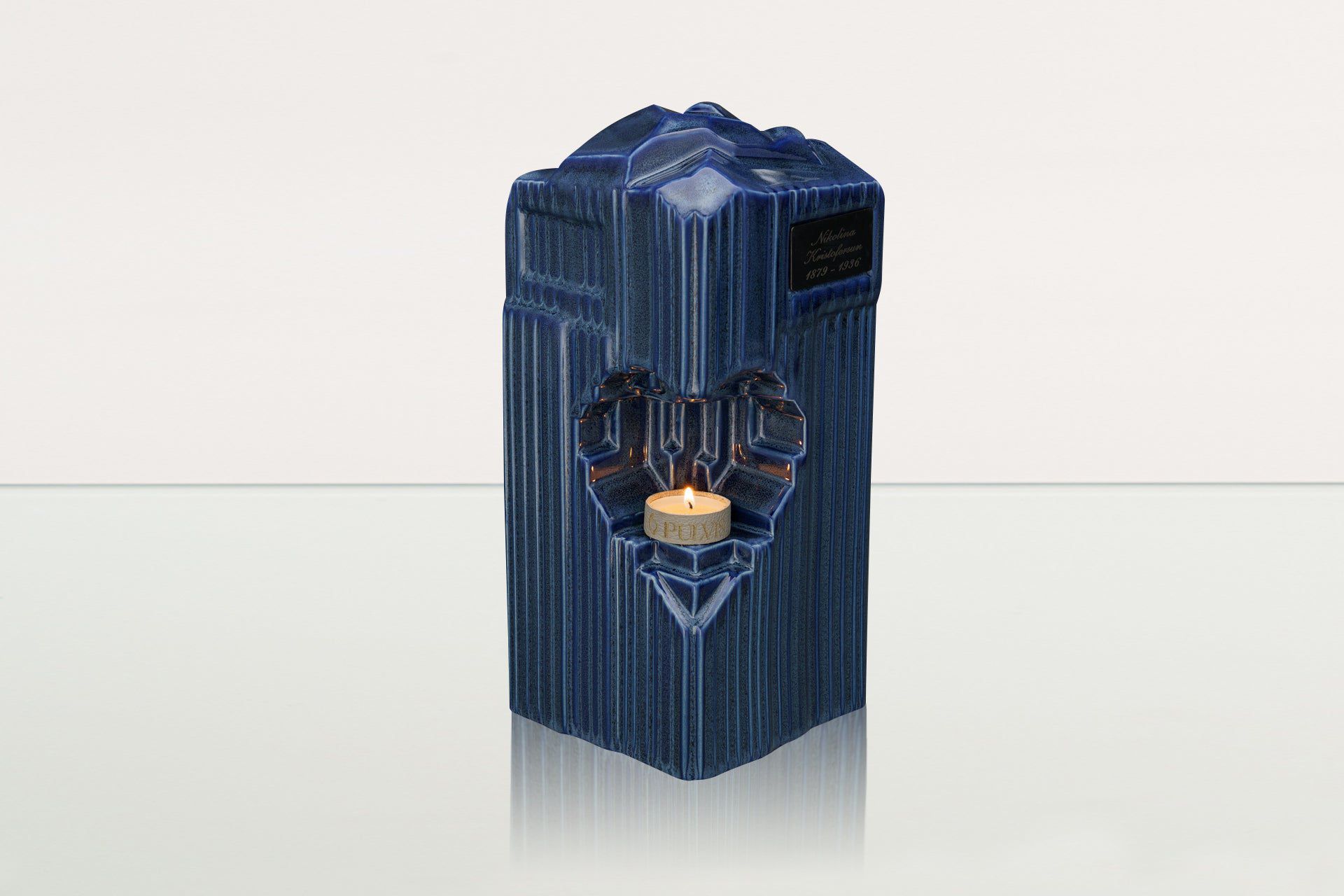 Cremation Candle Urn for Ashes "Heart" - Large | Blue Melange | Ceramic Urn - Pulvis Art Urns