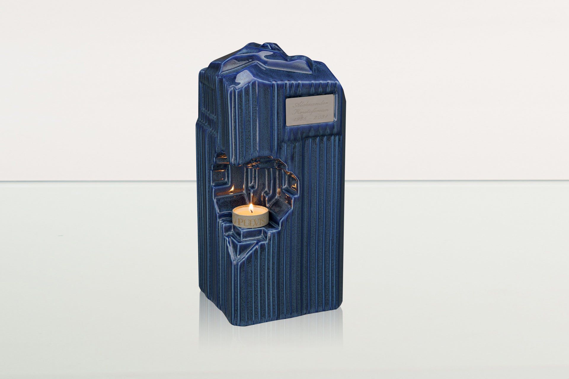 Cremation Candle Urn for Ashes "Heart" - Large | Blue Melange | Ceramic Urn - Pulvis Art Urns