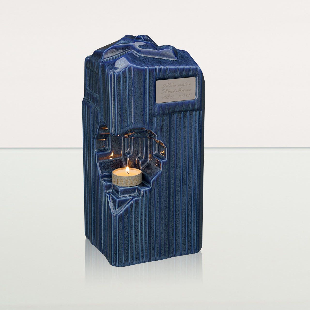 Cremation Candle Urn for Ashes "Heart" - Large | Blue Melange | Ceramic Urn - Pulvis Art Urns