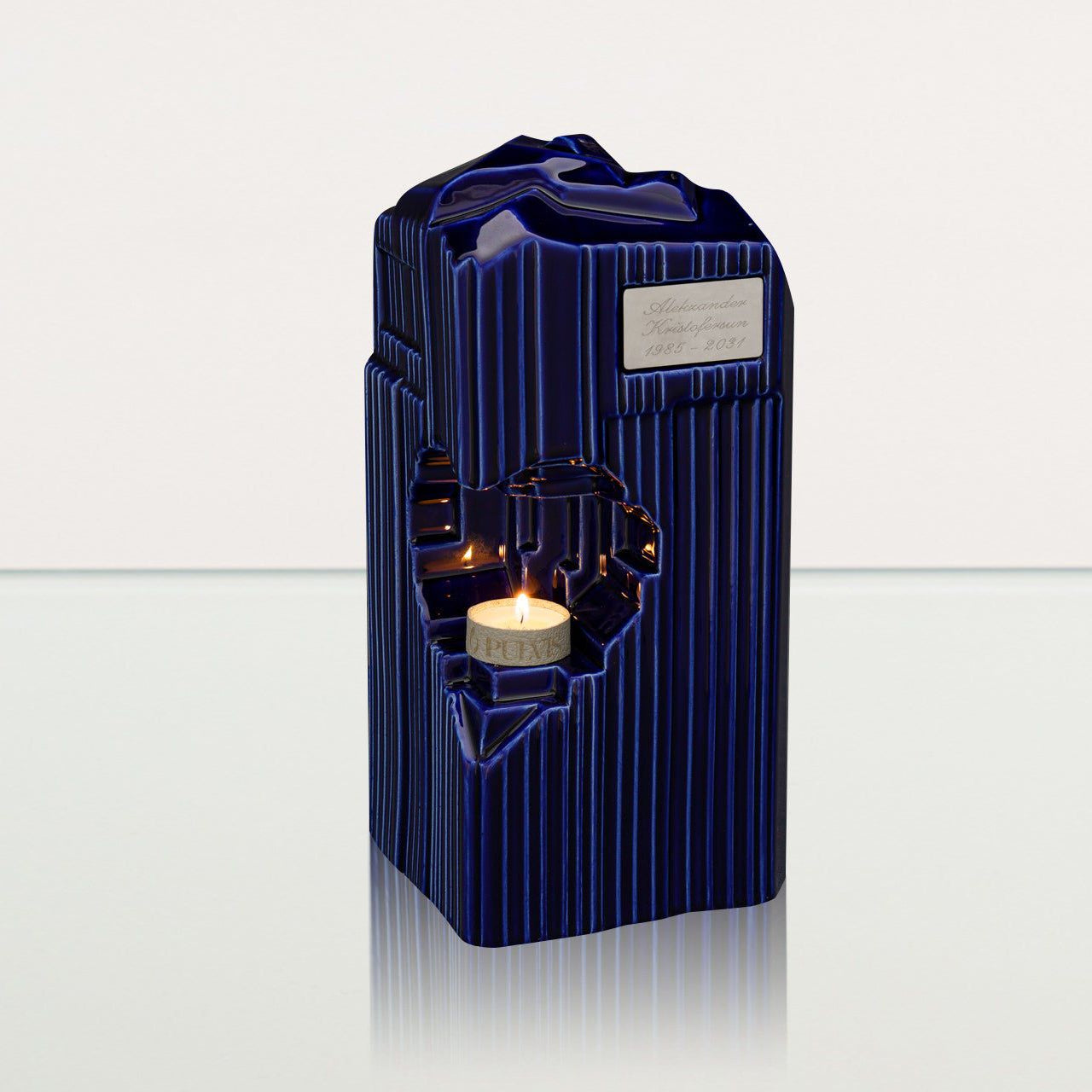 Cremation Candle Urn for Ashes "Heart" - Large | Blue Night | Ceramic Urn - Pulvis Art Urns