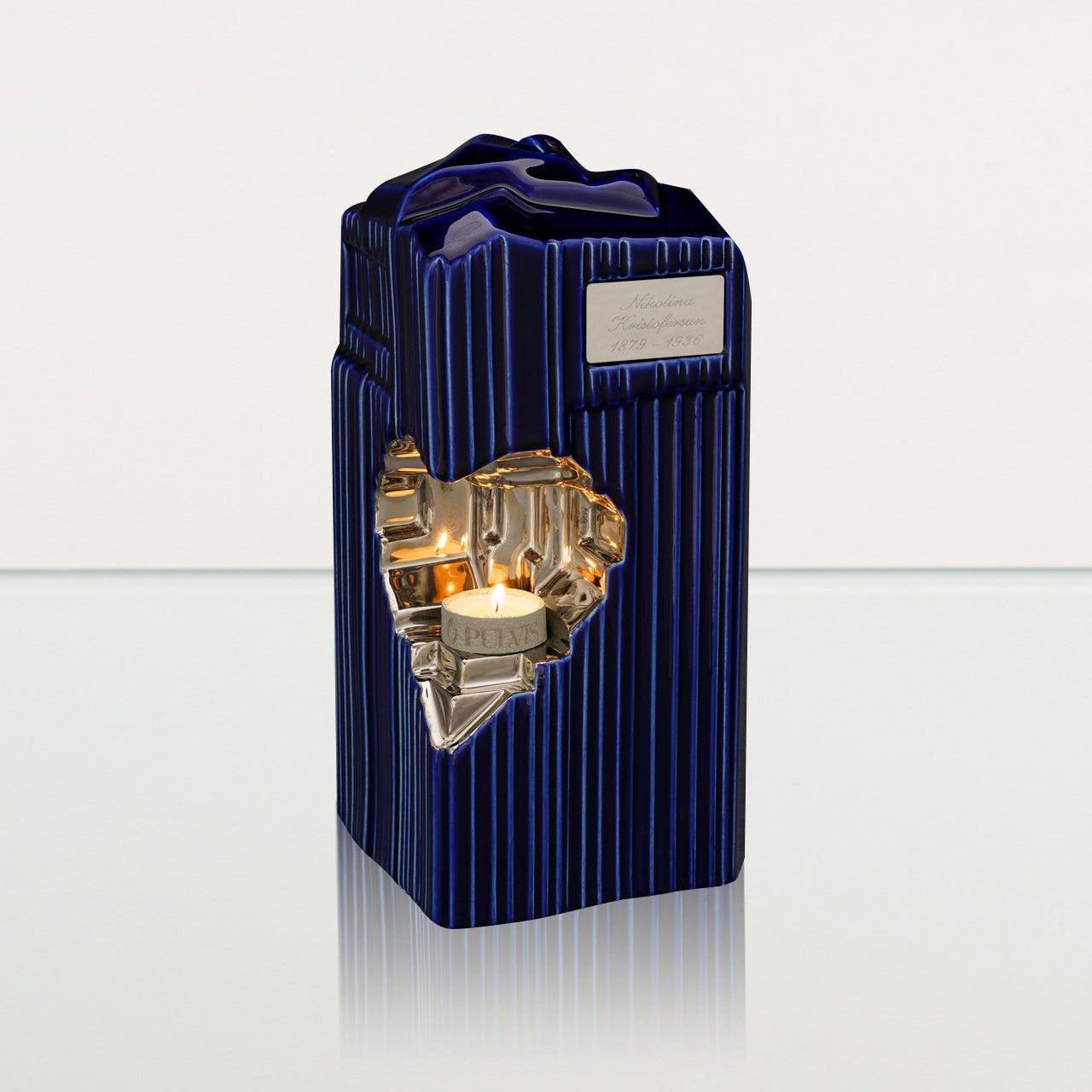 Cremation Candle Urn for Ashes "Heart" - Large | Blue Night | Ceramic Urn - Pulvis Art Urns