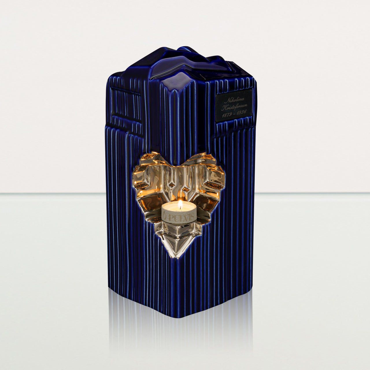 Cremation Candle Urn for Ashes "Heart" - Large | Blue Night | Ceramic Urn - Pulvis Art Urns