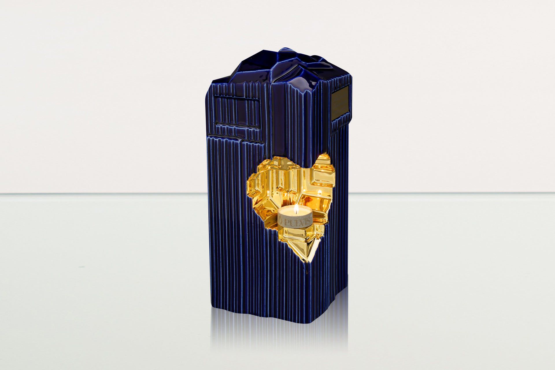 Cremation Candle Urn for Ashes "Heart" - Large | Blue Night | Ceramic Urn - Pulvis Art Urns