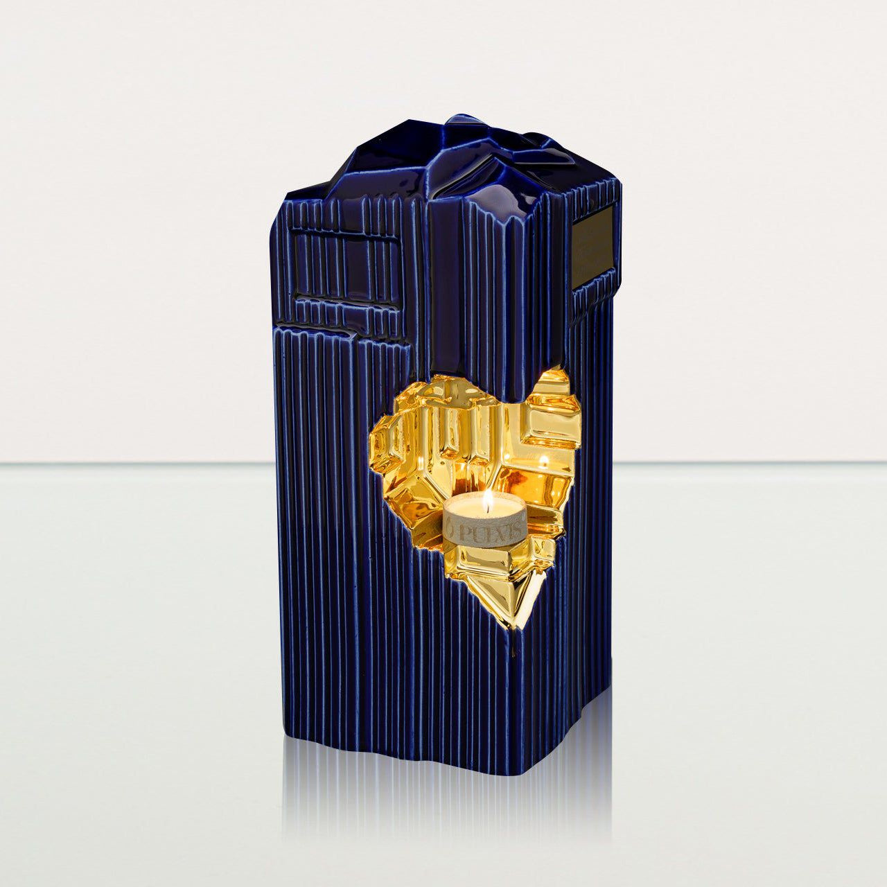 Cremation Candle Urn for Ashes "Heart" - Large | Blue Night | Ceramic Urn - Pulvis Art Urns