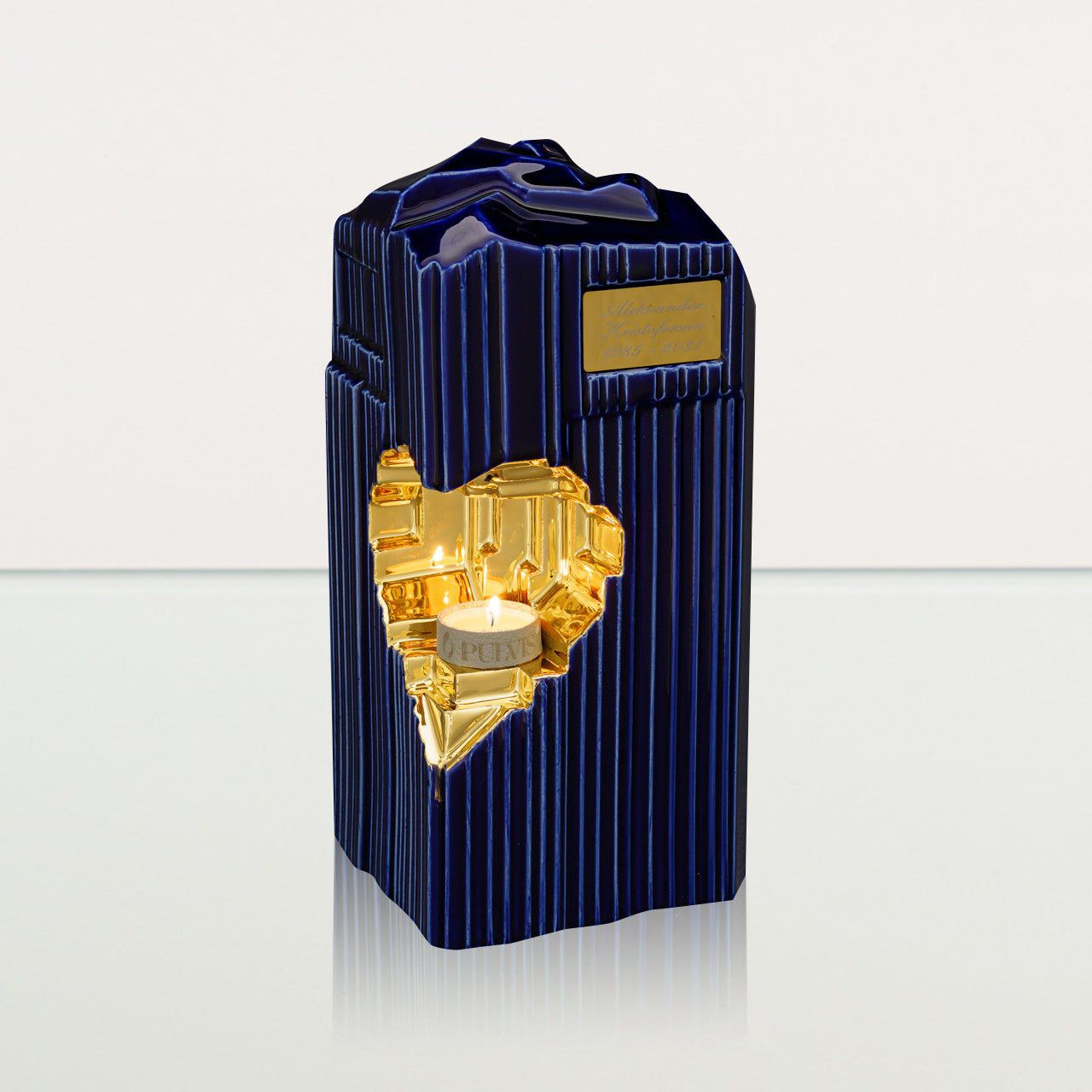 Cremation Candle Urn for Ashes "Heart" - Large | Blue Night | Ceramic Urn - Pulvis Art Urns