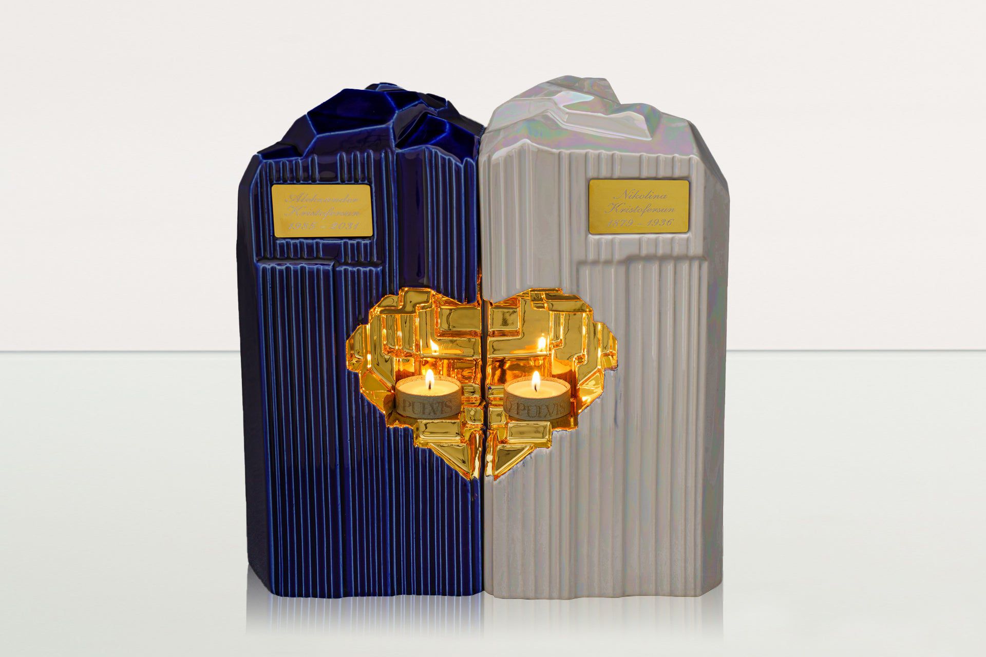 Cremation Candle Urn for Ashes "Heart" - Large | Blue Night | Ceramic Urn - Pulvis Art Urns