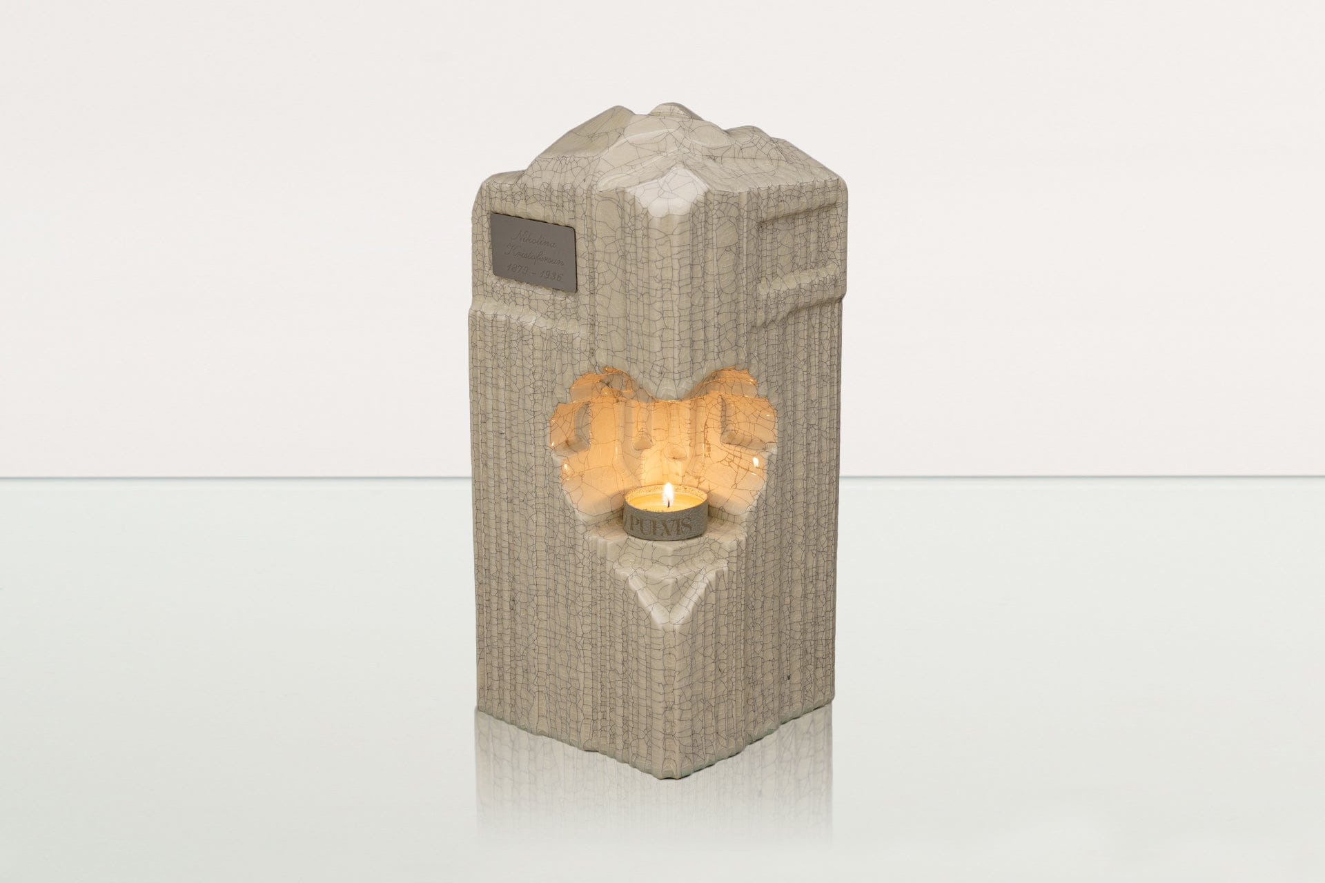 Cremation Candle Urn for Ashes "Heart" - Large | Craquelure | Ceramic Urn - Pulvis Art Urns