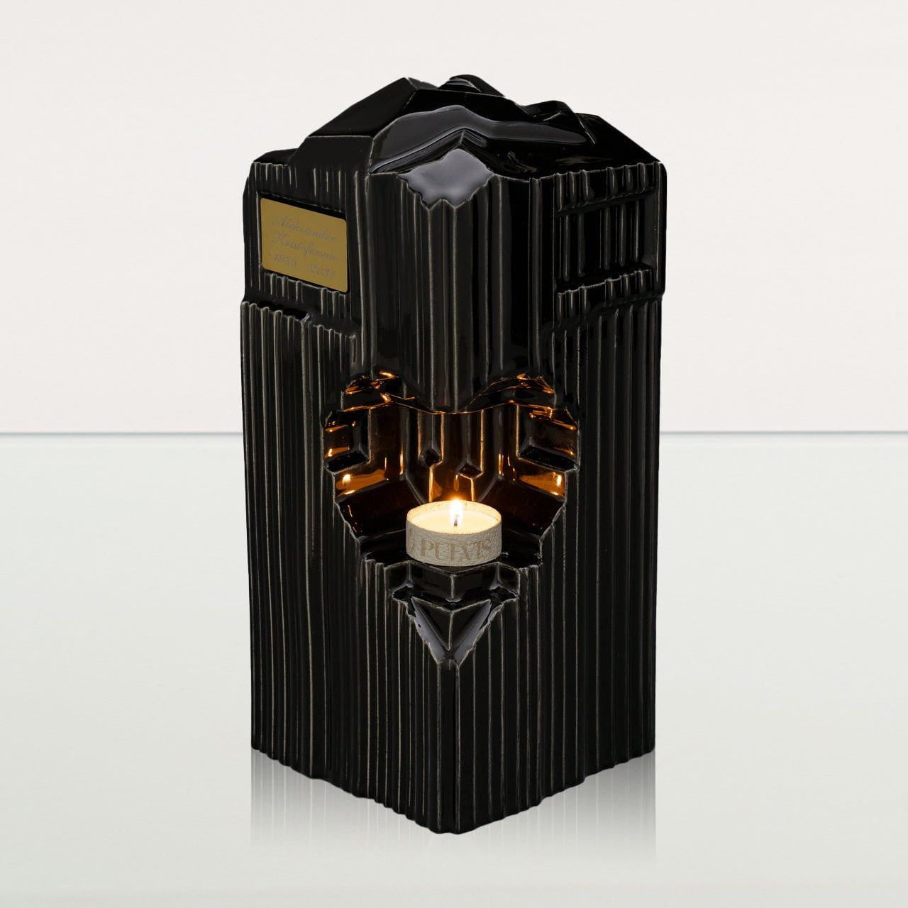 Cremation Candle Urn for Ashes "Heart" - Large | Lamp Black | Ceramic Urn - Pulvis Art Urns