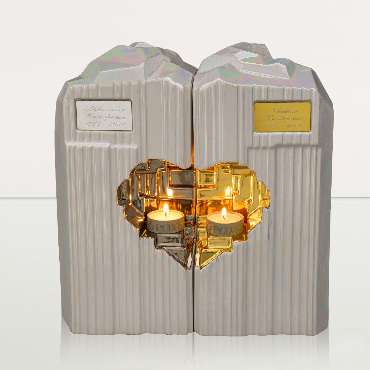 Cremation Candle Urn for Ashes "Heart" - Large | Pearly White | Ceramic Urn - Pulvis Art Urns