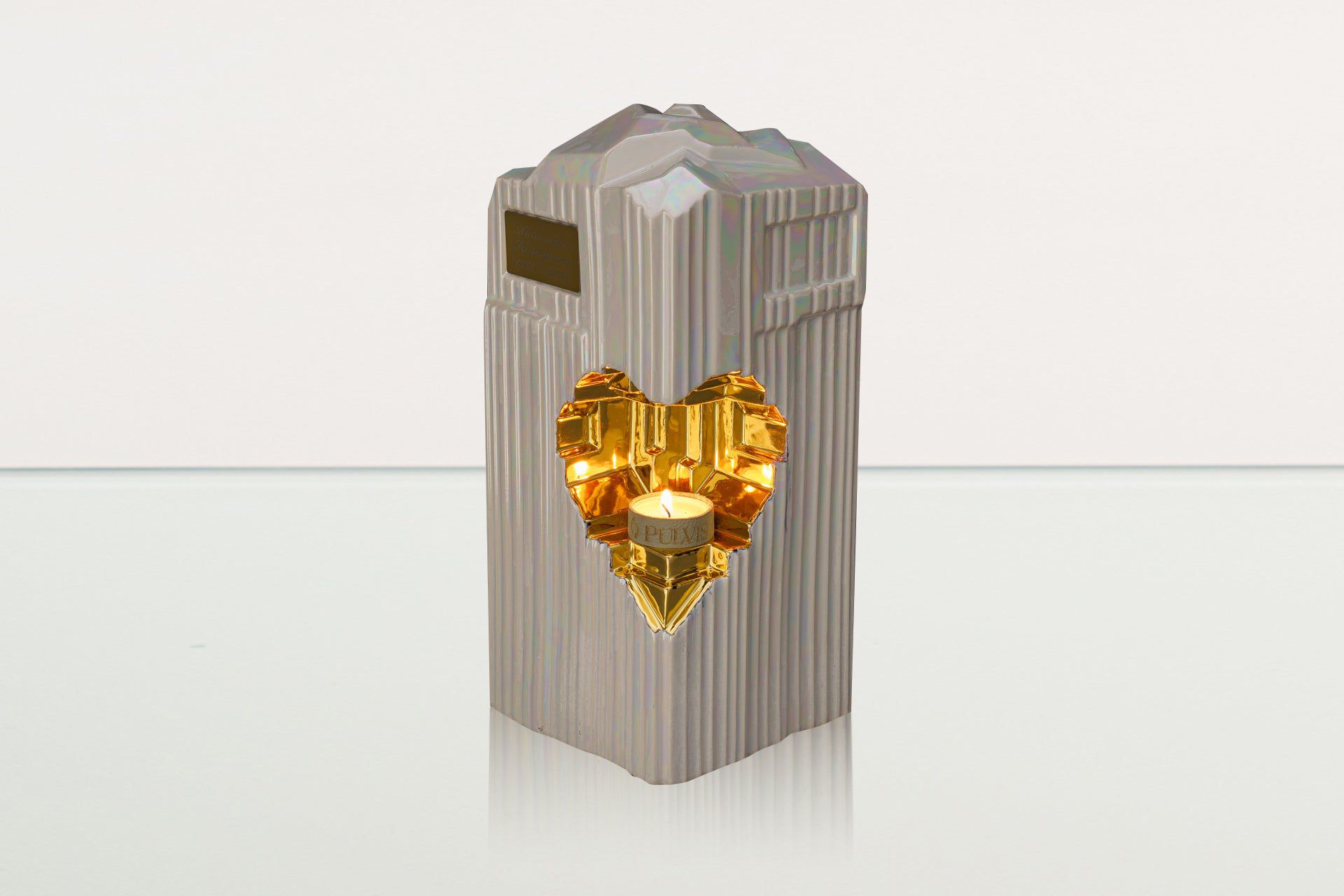 Cremation Candle Urn for Ashes "Heart" - Large | Pearly White | Ceramic Urn - Pulvis Art Urns