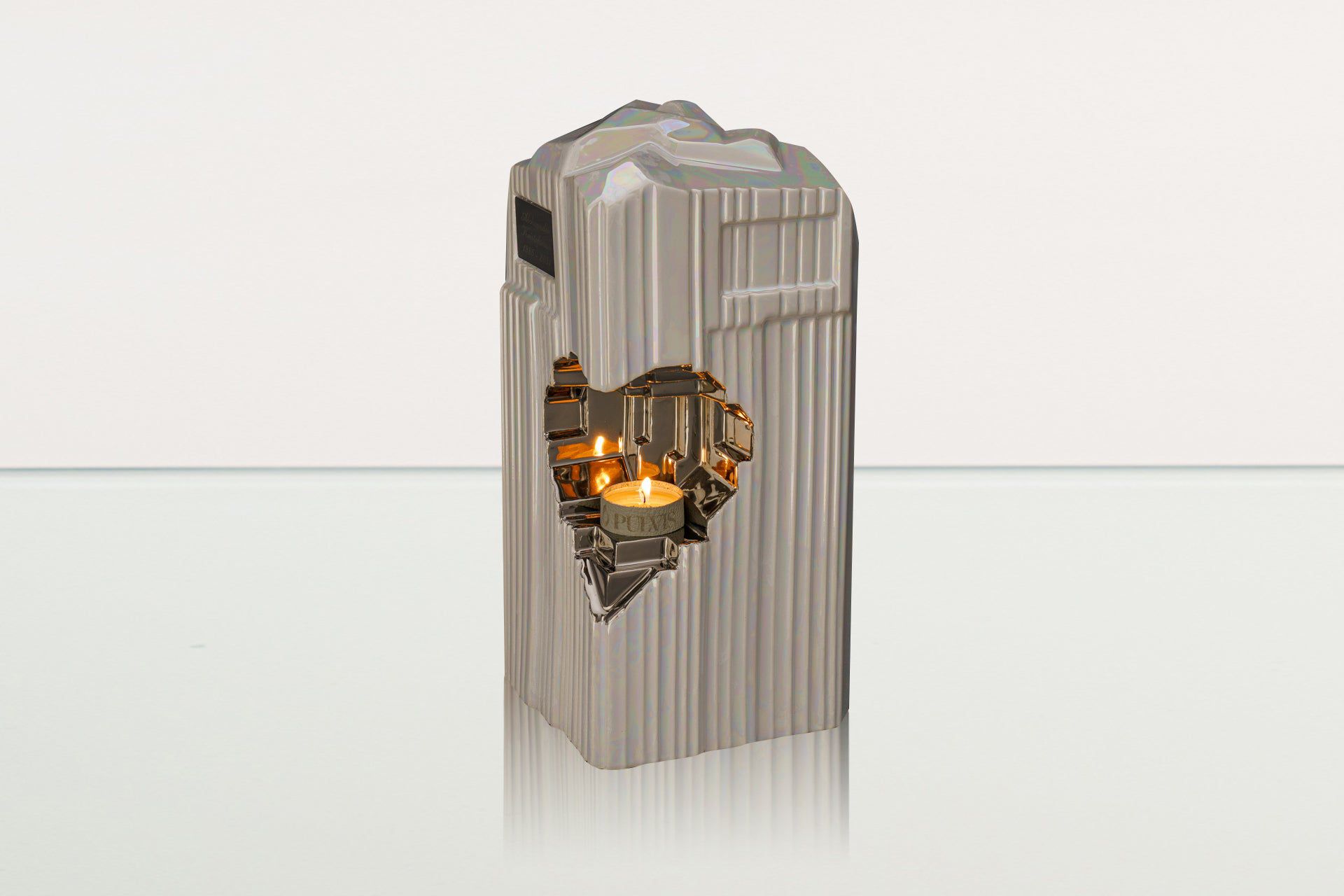 Cremation Candle Urn for Ashes "Heart" - Large | Pearly White | Ceramic Urn - Pulvis Art Urns