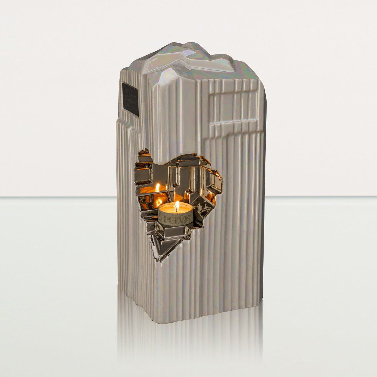 Cremation Candle Urn for Ashes "Heart" - Large | Pearly White | Ceramic Urn - Pulvis Art Urns