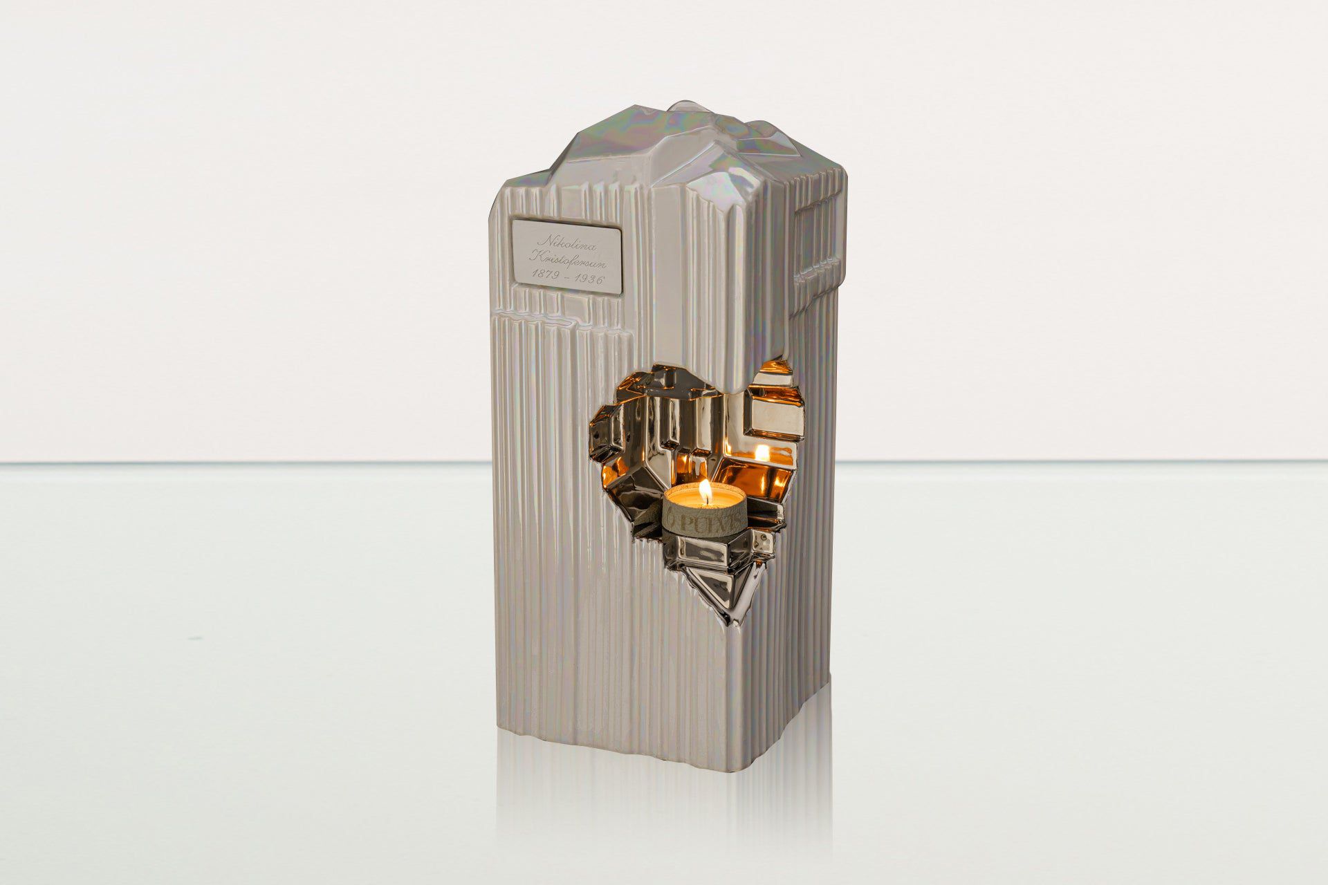 Cremation Candle Urn for Ashes "Heart" - Large | Pearly White | Ceramic Urn - Pulvis Art Urns