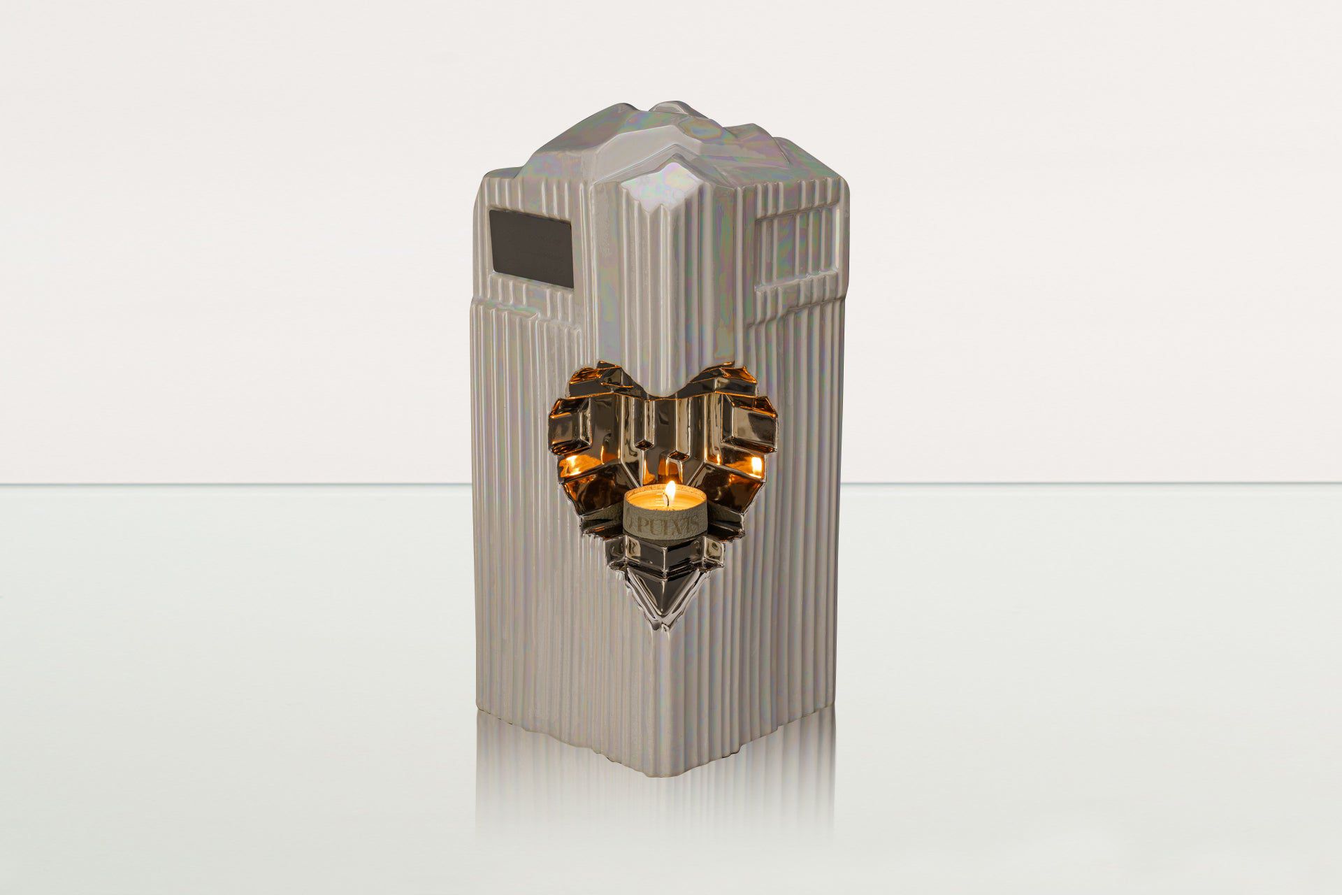 Cremation Candle Urn for Ashes "Heart" - Large | Pearly White | Ceramic Urn - Pulvis Art Urns